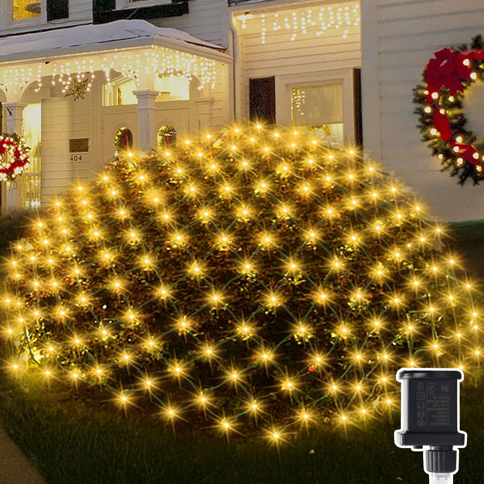 JIMACRO 3 x 2M Mesh Net Garden Light Main Powered, 8 Modes Plug Mesh Fairy String Light with Timer & Remote, 198 LEDs Net Christmas Garden Light for Bushes Gazebo Fence Yard