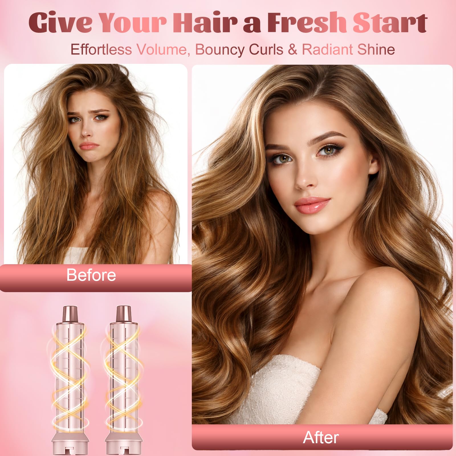 5 in 1 Spazzola Asciugacapelli Airstyler, Arricciacapelli Automatico, Spazzola Lisciante, Volumizzante, Adatto a Tutti i Tipi di Capelli - Blush
