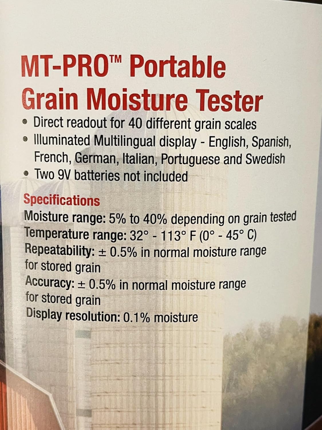 Agratronix MT-Pro Portable Moisture Tester for Grain with Digital Meter Readout, Grain Tester with Carry Case