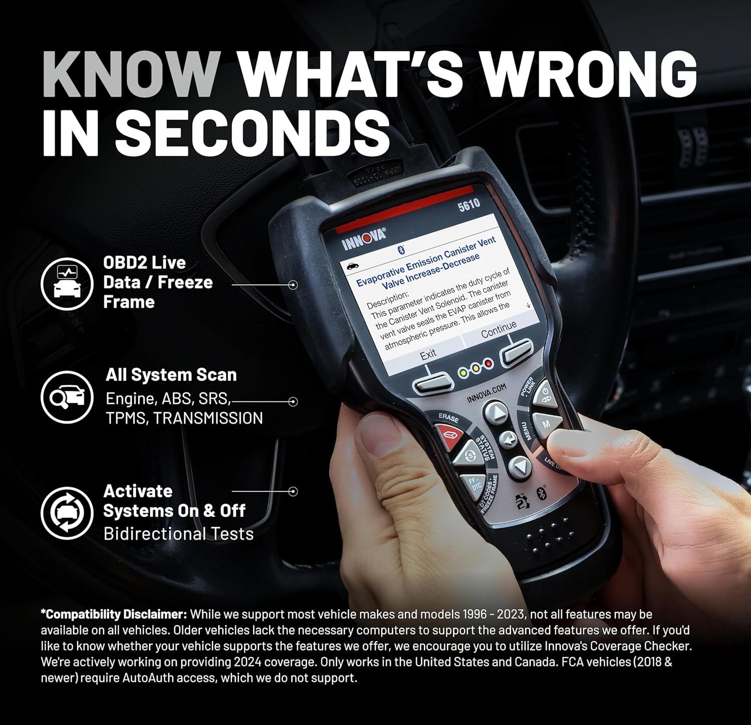 Innova 5610 OBD2 Bidirectional Scan Tool - Understand Your Vehicle, Pinpoint What's Wrong, and Complete Your Repairs with Less Headache, Updates Included, US-Based Technical Support thumbnail