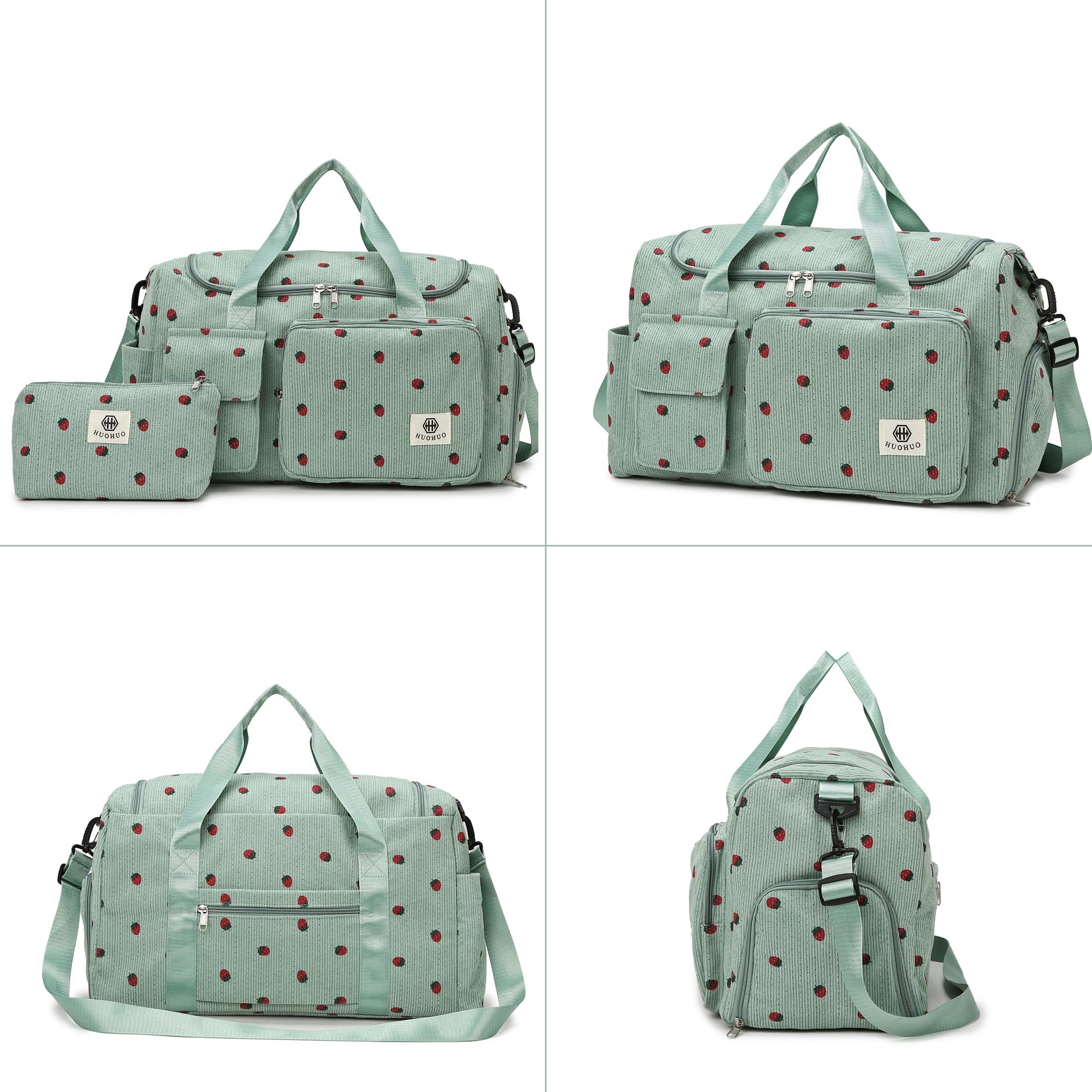 Suweir Sporttasche Kinder Reisetasche Mädchen Damen mit Schuhfach und Nassfach Cord Schwimmtasche Weekender Travel Bag Erdbeere Handgepäck Tasche Geldbörse für Reisen, Fitness, Sport Schwarz Rosa