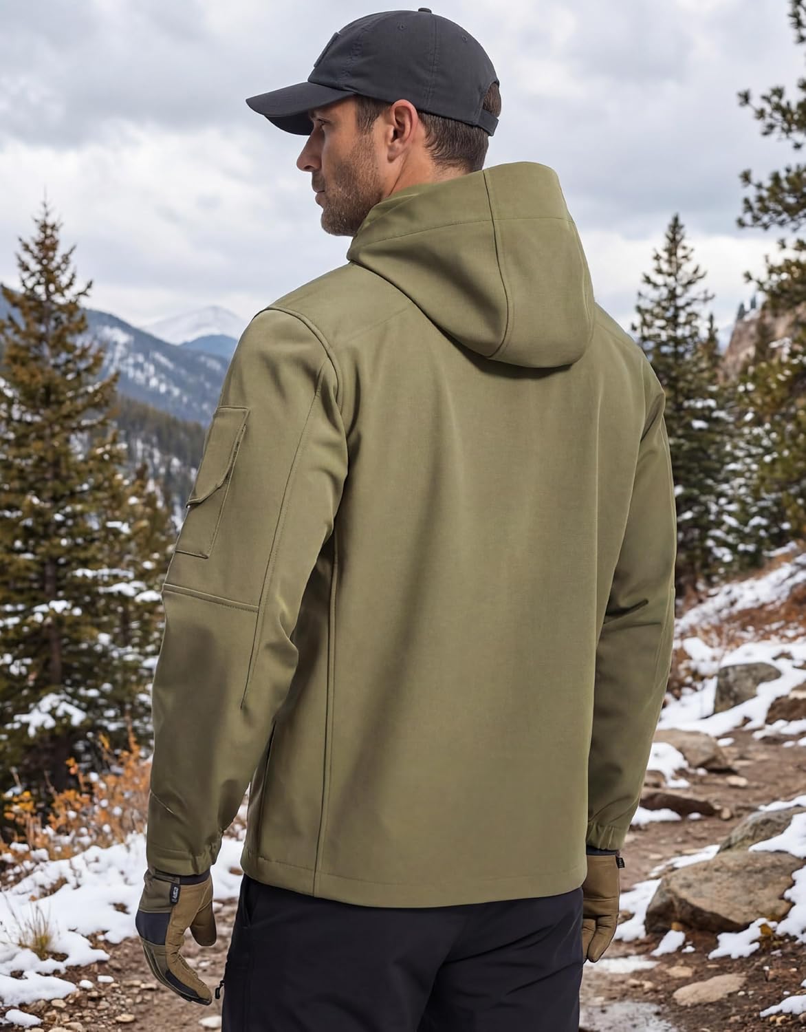 FREE SOLDIER Men's Waterproof Softshell Jacket Fleece Lined Outdoor Jacket Tactical Military Hoodie Windbreaker - Image 2