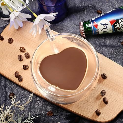 Miniatura 3 de Patelai Taza de té en forma de corazón de 8 onzas, regalo para el día de San Valentín para amantes, amigos, niños, taza de café de vidrio aislante