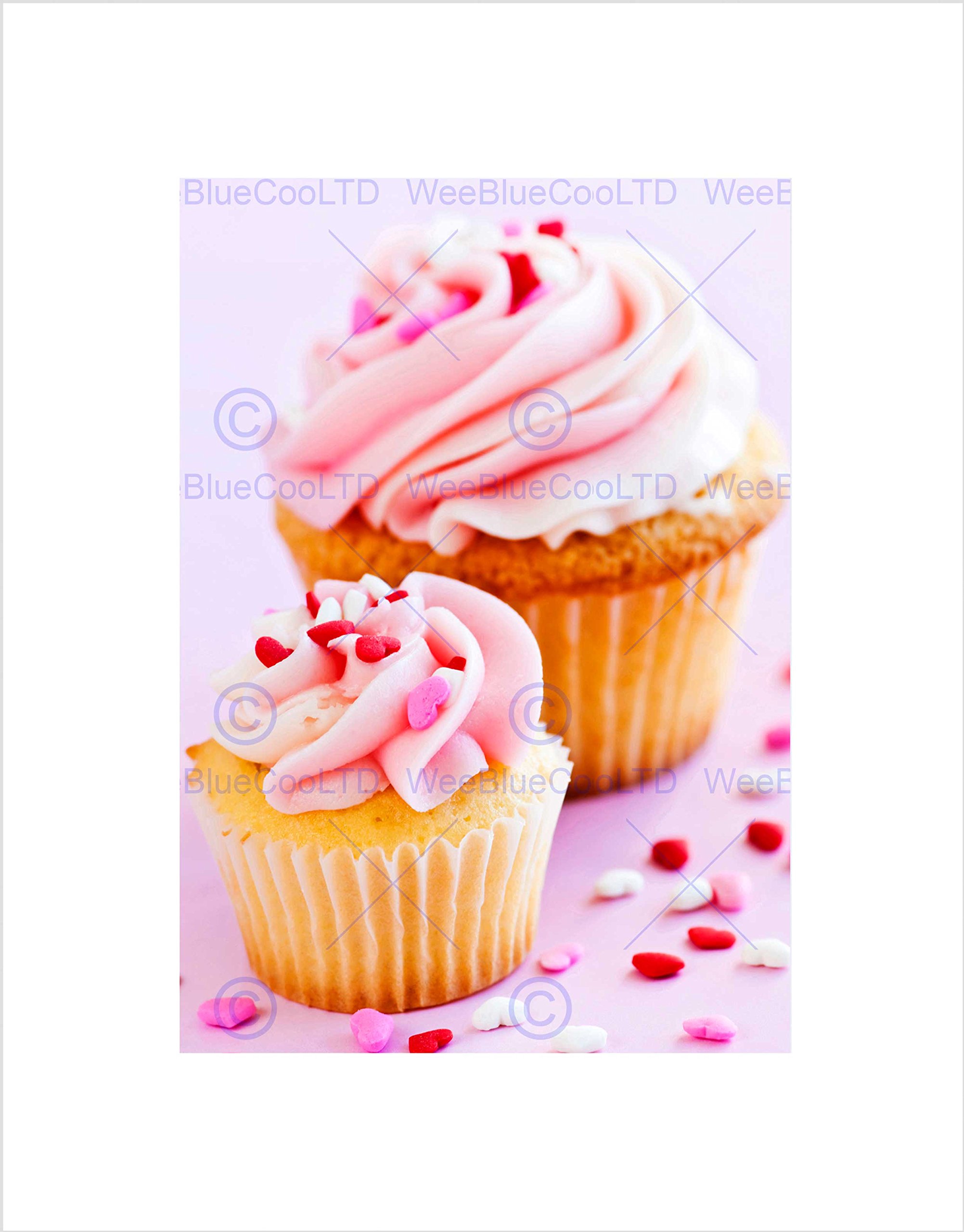 Wee Blue Coo PINK CUPCAKES BAKING FOOD KITCHEN BLACK FRAME FRAMED ART PRINT PICTURE B12X9074