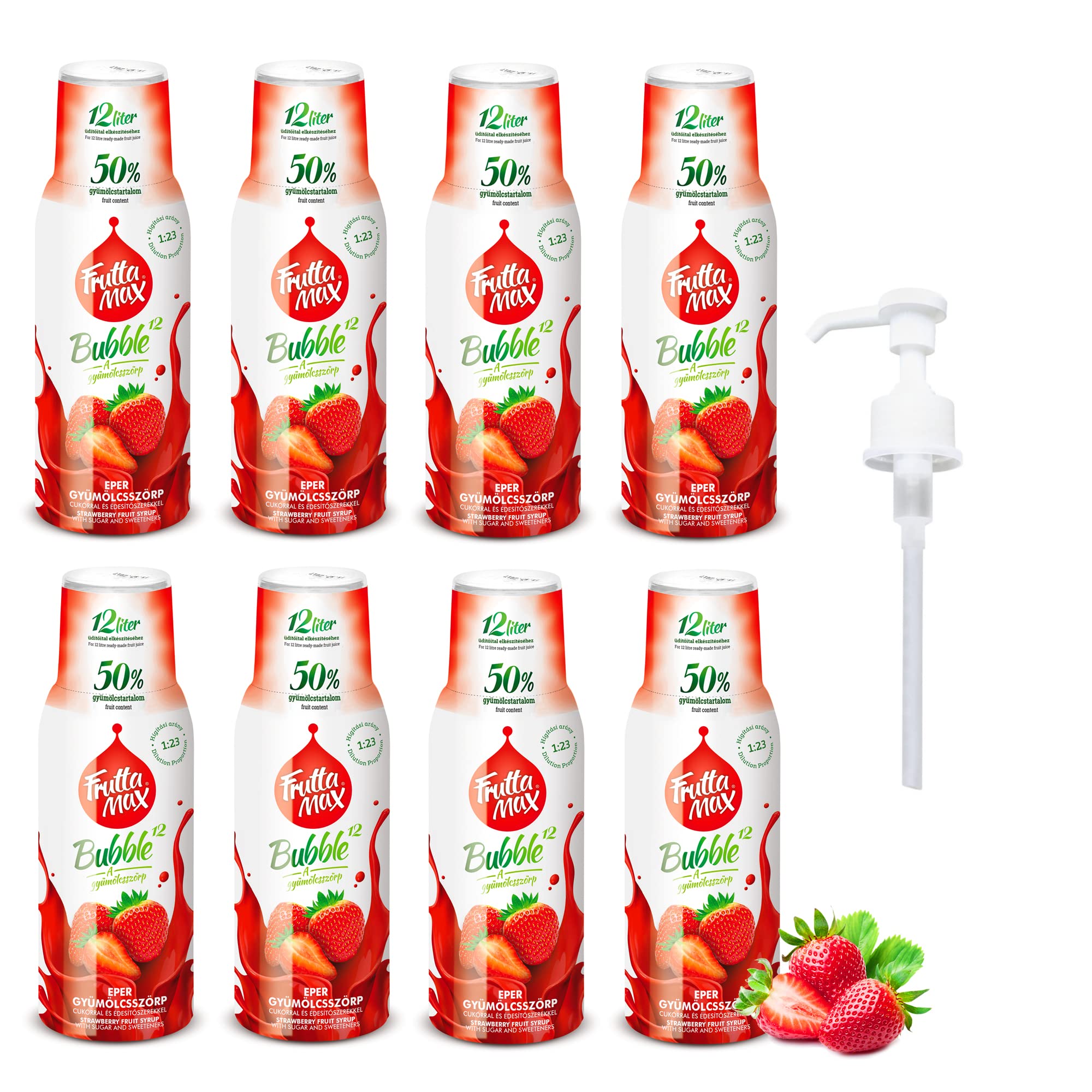 8 Pack - FruttaMax Strawberry Syrup | Less Sugar | 60% Real Fruit Concentrate | Suitable for soda Machine 8x500ml