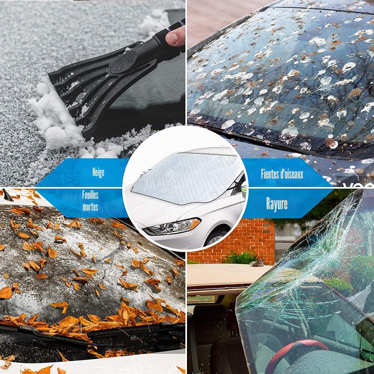 Couverture Pare Brise Voiture, Bache Pare Brise Protection Magnétique Couverture Repliable avec Couvercle de Rétroviseur, Universelle Bache pour Voiture Anti Givre et Neige