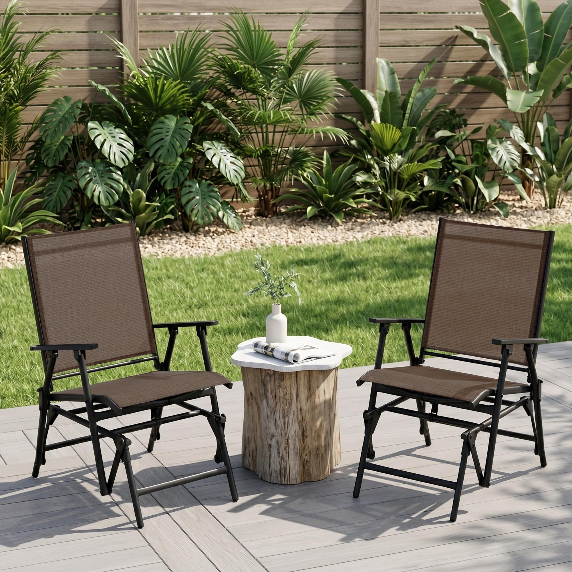 Zedachica Outdoor Glider Chair No Assembly Required, Patio Glider with Smooth Rocking, Steel Frame Outdoor Rocking Chair for Garden, Patio, Porch & Balcony(Set of 2, Brown)