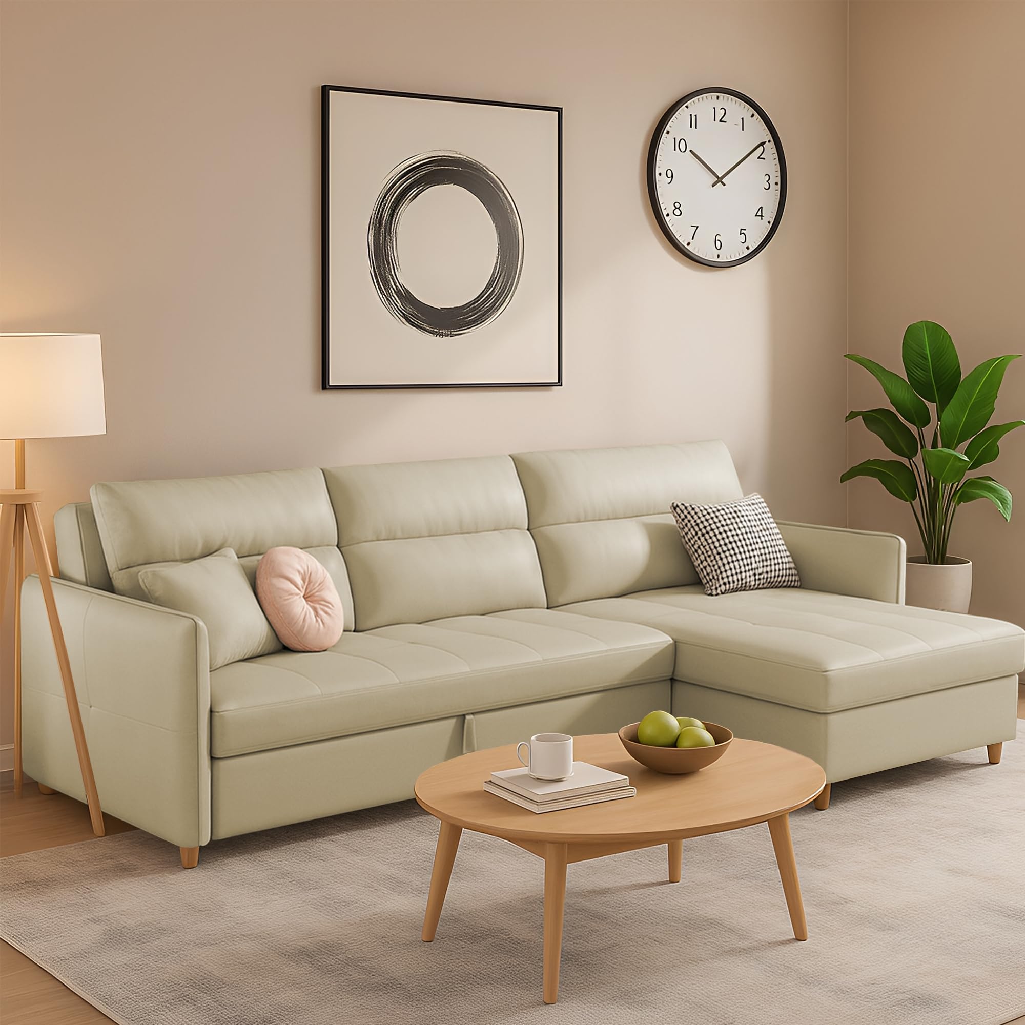 GRAPEWOOD Gloria RHS 4 Seater L Shape Sofa Cum Bed for Living Room (Cream Fabric) Premium Fabric Sofa Set-image-30
