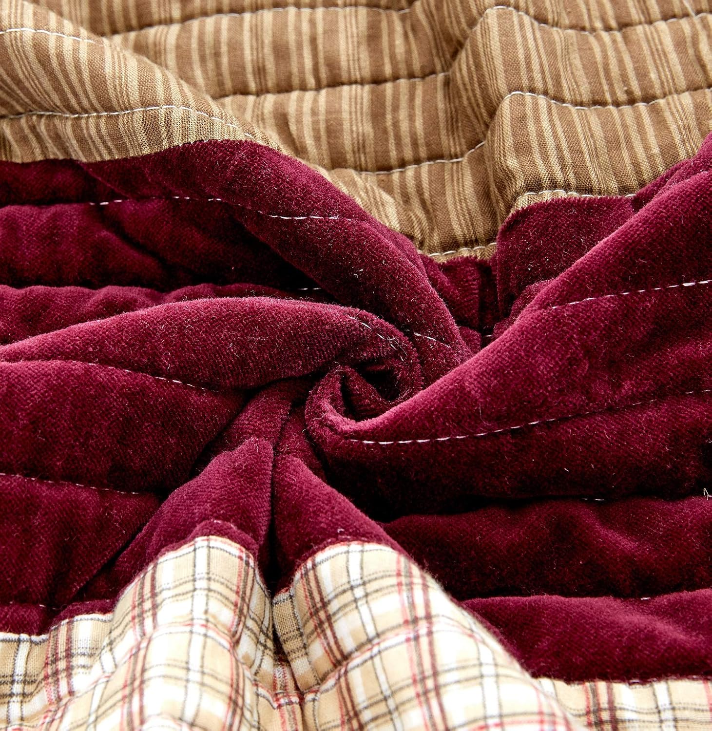 DaDa Bedding Classical Desert Sands Reversible Real Patchwork Quilted Bedspread Set - Striped Autumn Warm Tones Brown Burgundy Multi-Color Print - Cal King - 3-Pieces