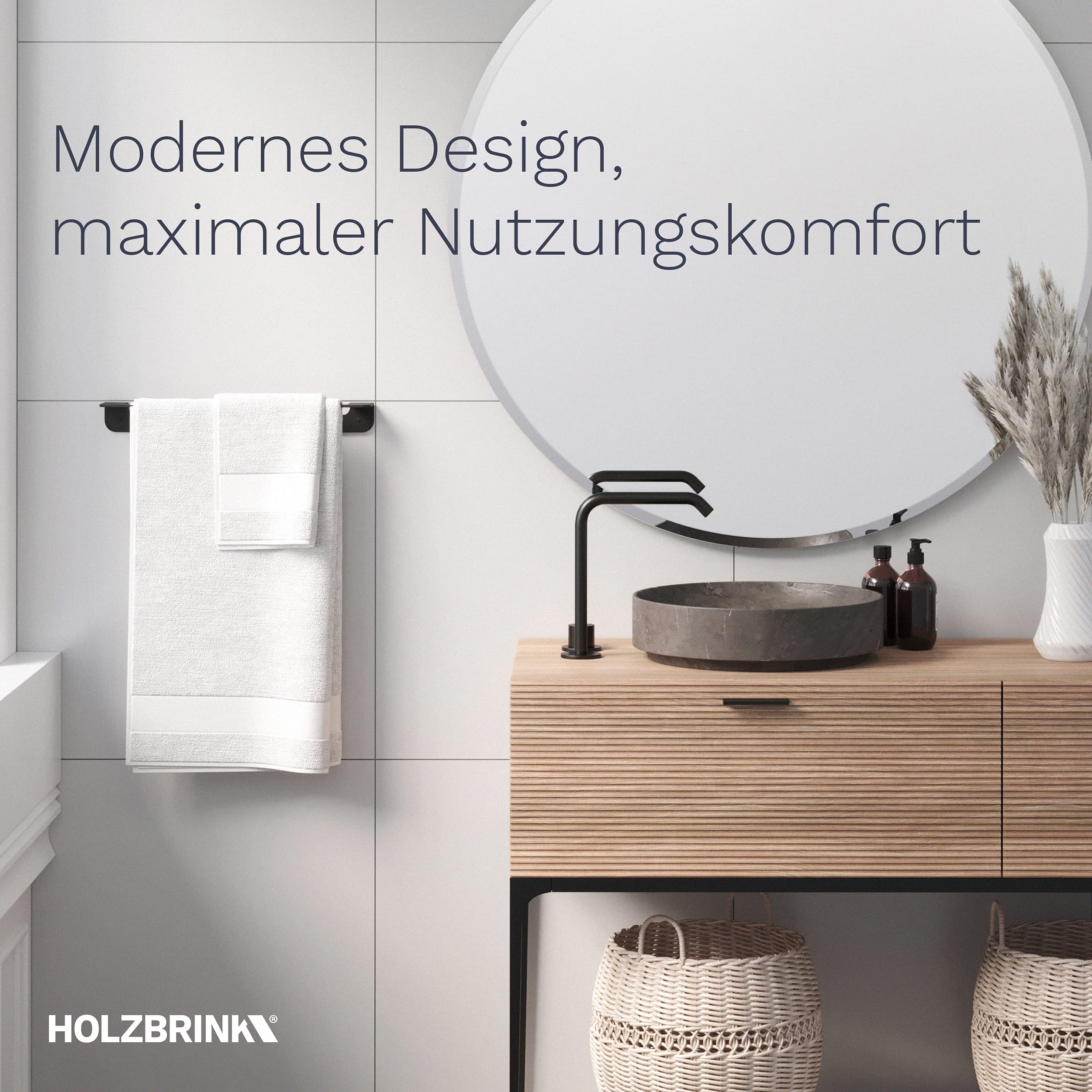 HOLZBRINK Handtuchhalter Bad Wandmontage, Handtuchstange Weiss, Single 60x8x5 cm, 1 Stück, HLW-600-9016