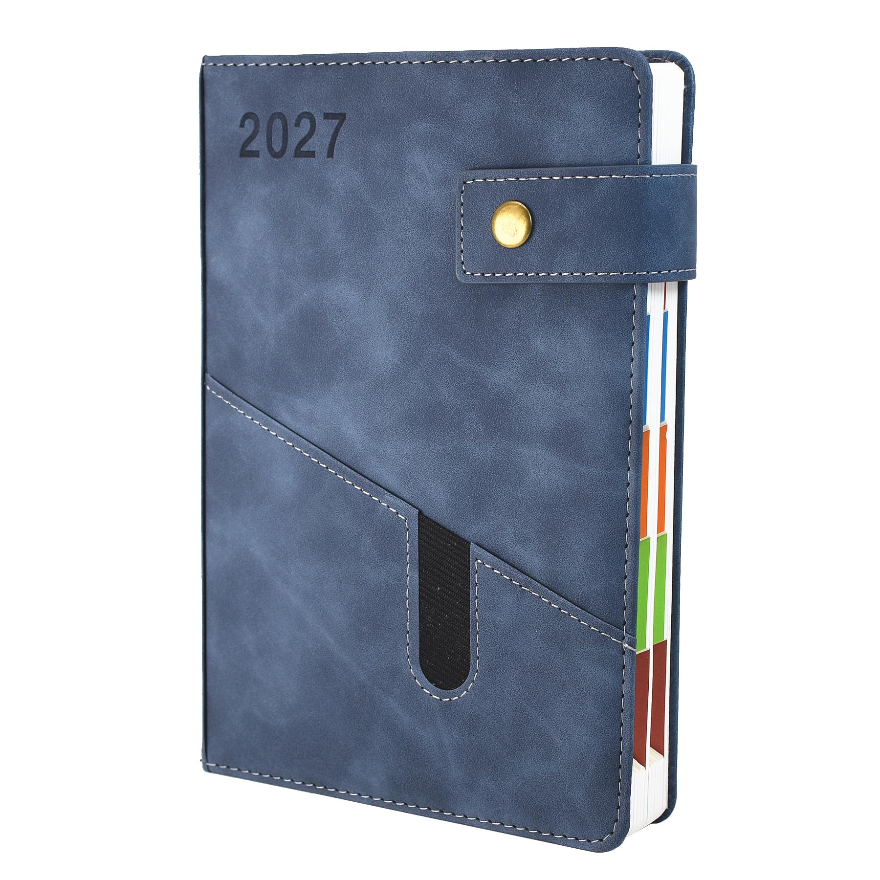2027 Diary, Diary 2027 A5 Page A Day,Productivity Daily Planner from Jan 2027 to Dec 2027 With Monthly Tabs, 3 Bookmark and Colorful Side Panels (8.5x5.9 inch) (Blue)