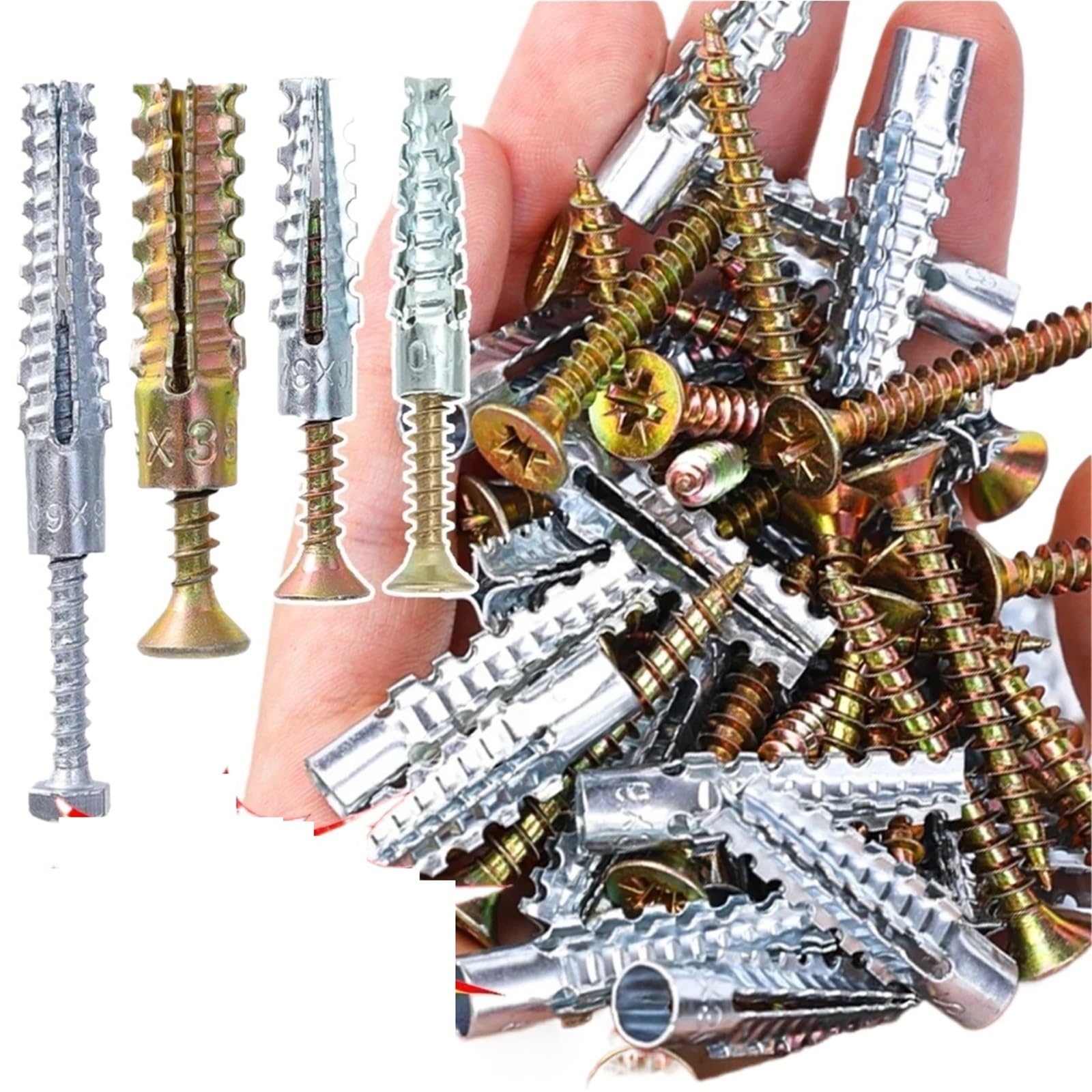 Juego de 200 anclajes de pared con kit de tornillos, cierres de metal autorroscantes para fijación en el hogar