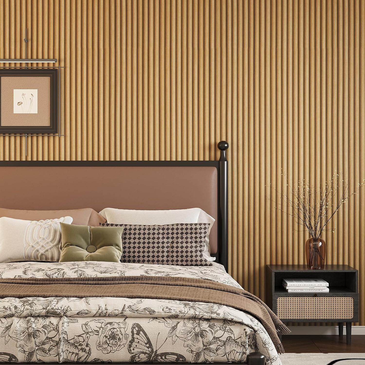 VEELIKE Rounded Wood Slat Wallpaper Peel and Stick Faux Fluted Wood Panels Wallpaper for Accent Wall Living Room Bedroom 15.7''x354'' Removable Self Adhesive Wood Contact Paper for Walls Cabinets DIY