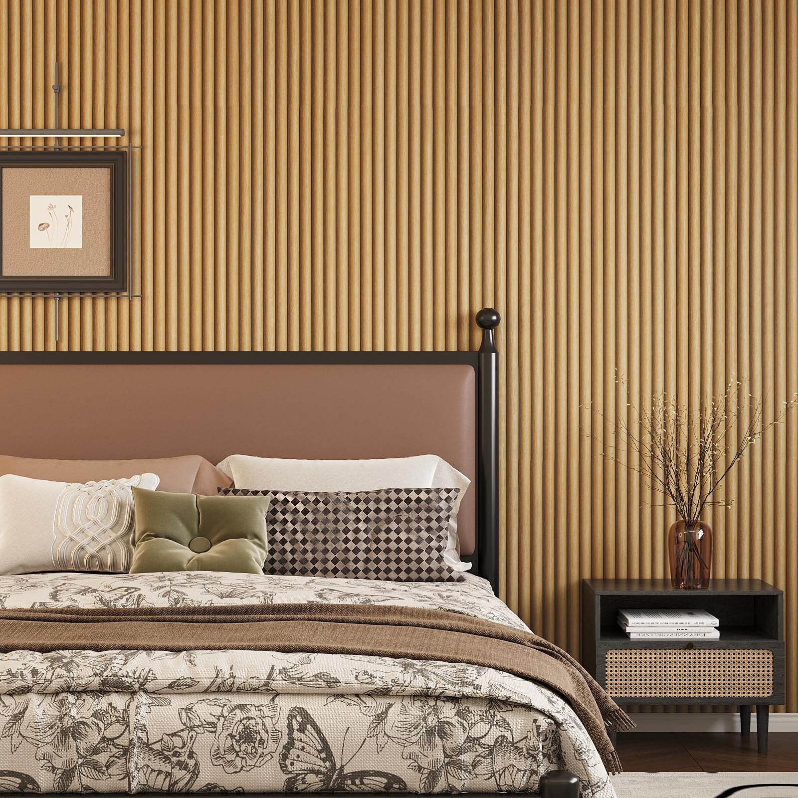 VEELIKE Fluted Wood Wallpaper Rounded Wood Slat Wallpaper for Bedroom Accent Wall Ceiling Brown Panel Effect Vinyl Wrap for Kitchen Cupboard Stickers Bathrom Furniture Living Room 40c m × 300 cm - Image 3