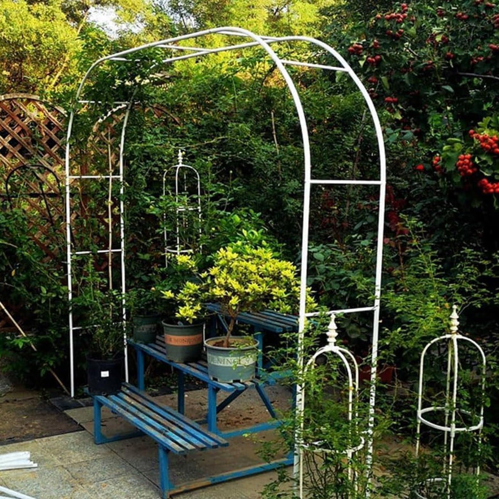 Arcos de jardín para plantas, arco de jardín de metal para vides, rosas y verduras, arco de boda blanco, 2,4 x 2,5 x 0,4 m, decoración al aire libre para eventos de jardín