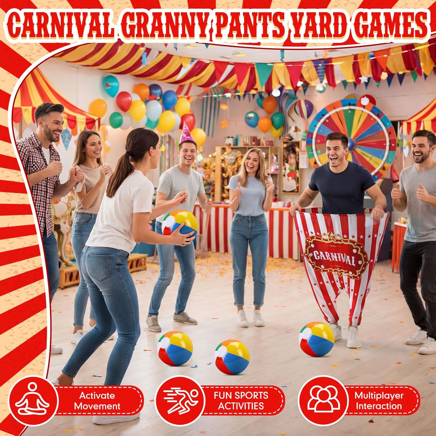 Leitee 11 Pcs Granny Pants Yard Game Games Set Oversized Pants with Bouncy Balls and Air Pump Outdoor Tossing for Basketball Party Supplies Sport Play Adults Fun Family Reunion Gatherings