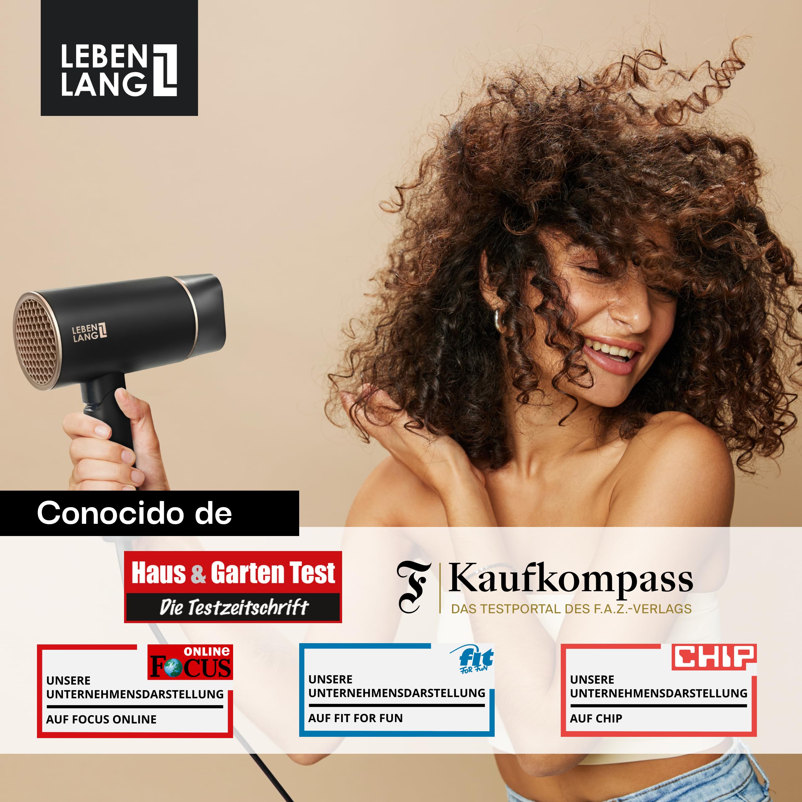 LEBENLANG Secador Pelo Ionico 2100W - Anti-Spliss con modo de Aire Frío