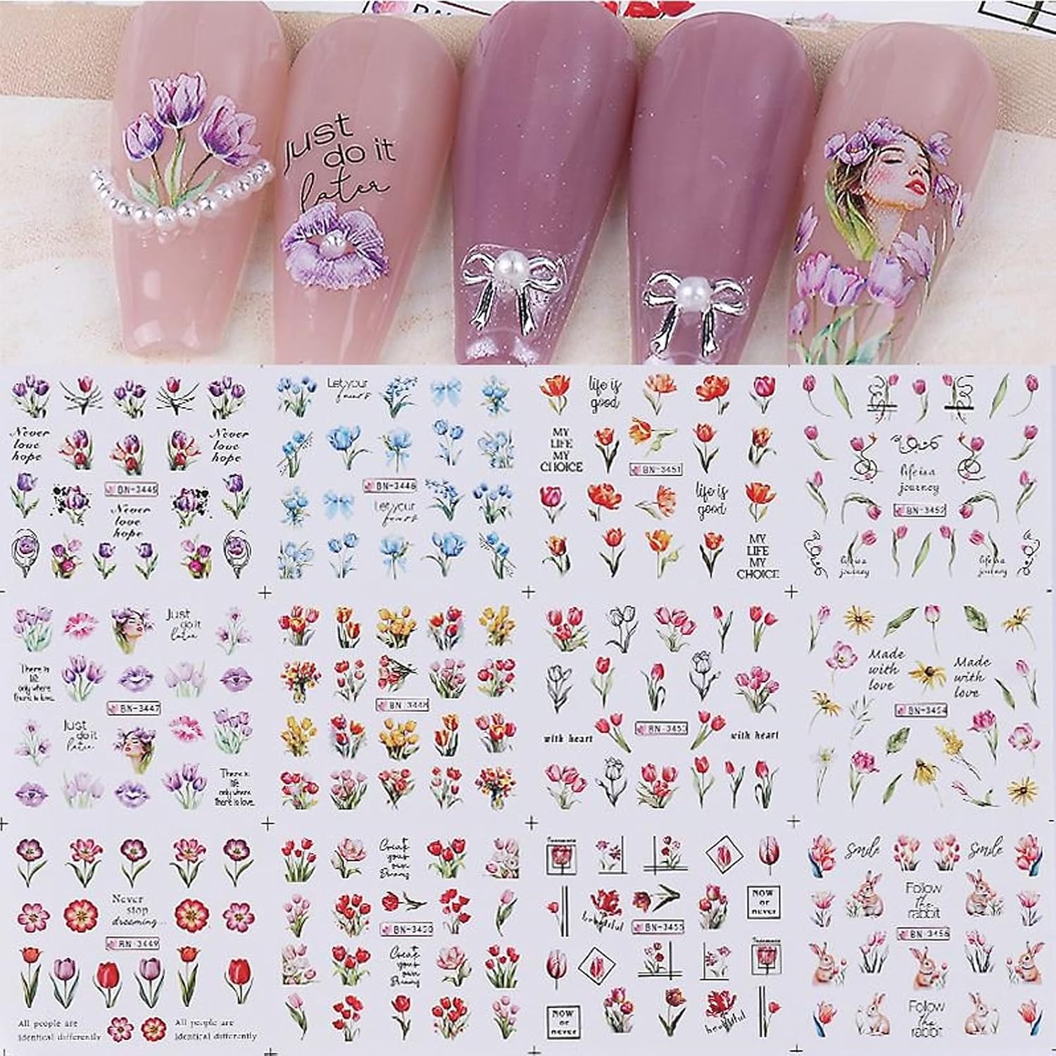 1400Pcs Nail Stickers Water Transfer DIY Nail Decals, Fruit Butterfly Flowers Marine Animal Transfer Watermark Nail Art Stickers for Nails Toenails Nail Tips Decor Halloween Christmas