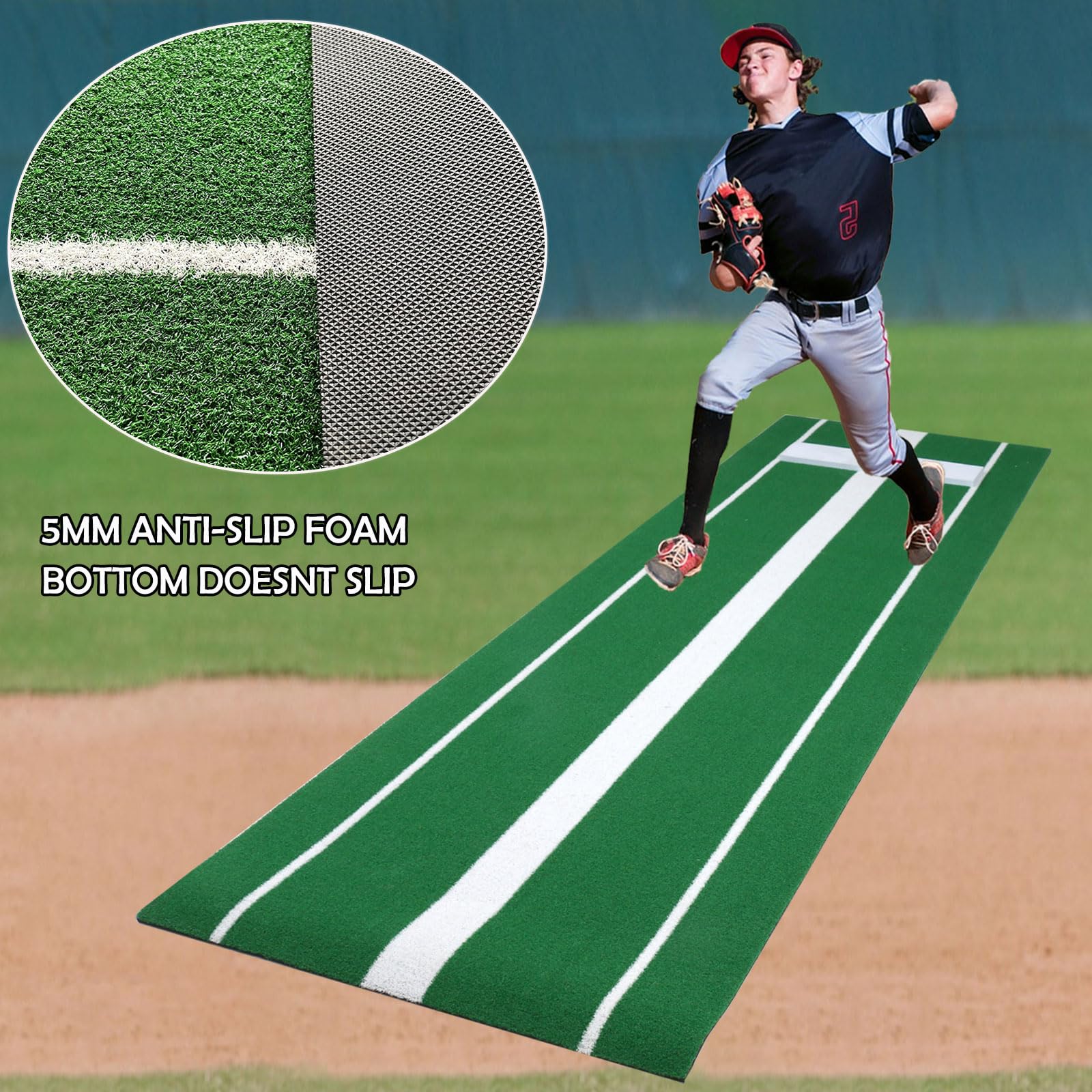 Tapis de Lancer de Softball en Caoutchouc Durable et antidérapant avec Ligne d'alimentation en Mousse de 5 mm