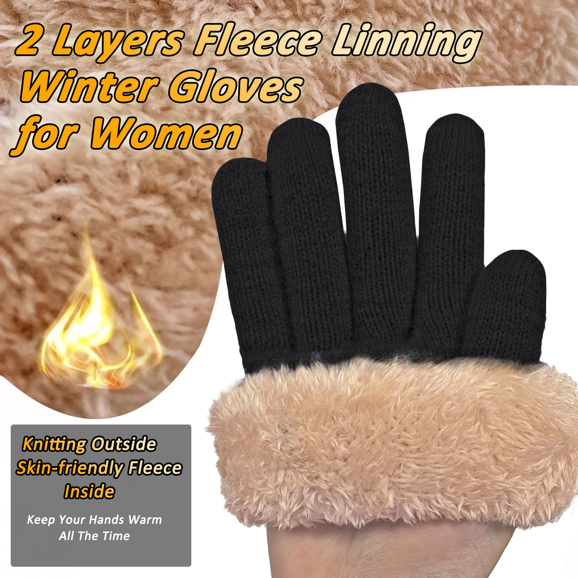 ehsbuy Guanti Termico Donna Invernali con Fodera in Pile Touch Screen Guanti Caldi Morbidi Elastici con Polsino a Maglia per Sci Ciclismo Sport Esterni