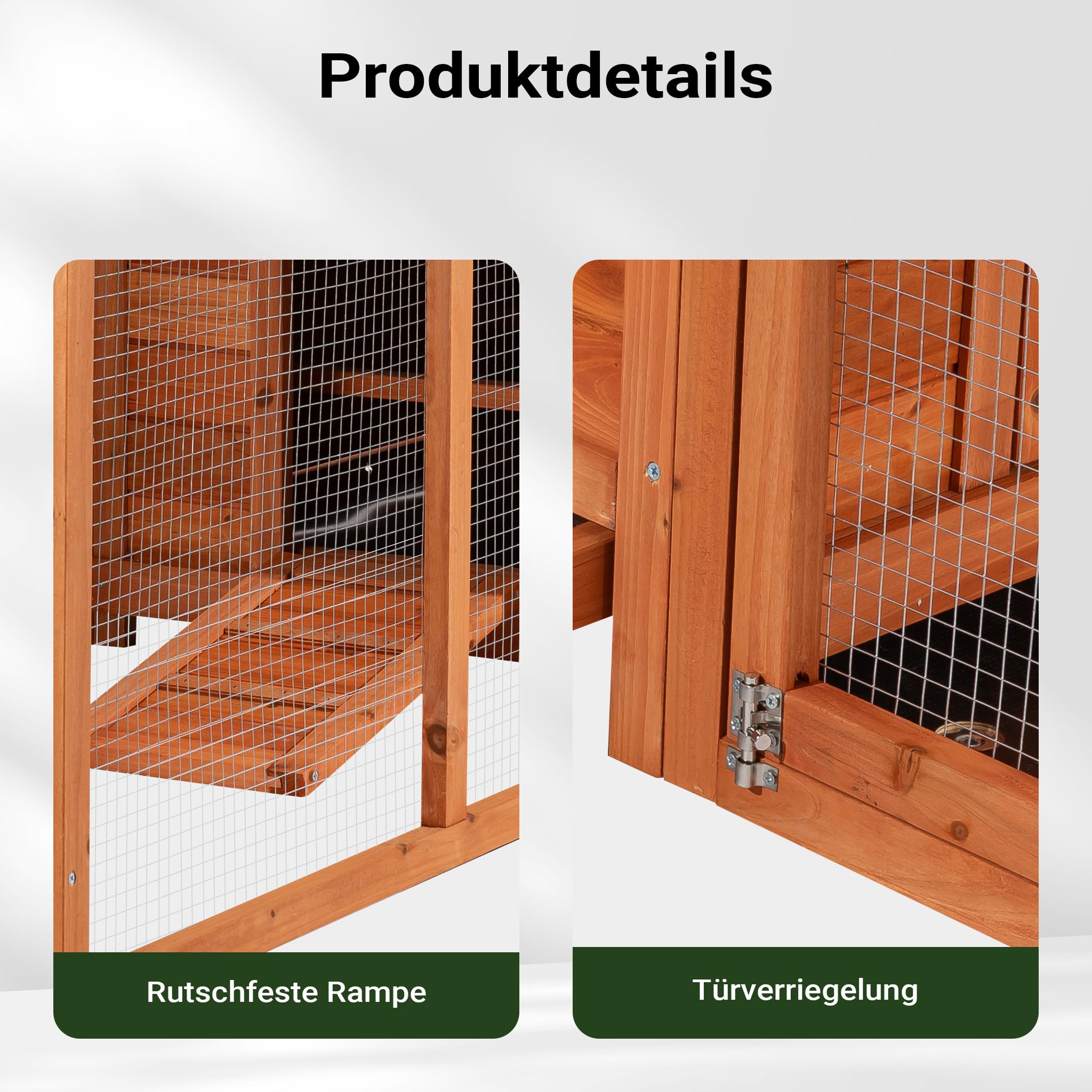 Wiltec Nagerhaus 1950 x 635 x 1200 mm, Hasenstall aus Fichtenholz, mit Bitumeneindeckung, Hühnerstall mit Nistkasten, Kleintierhaus Freilauf Gehege