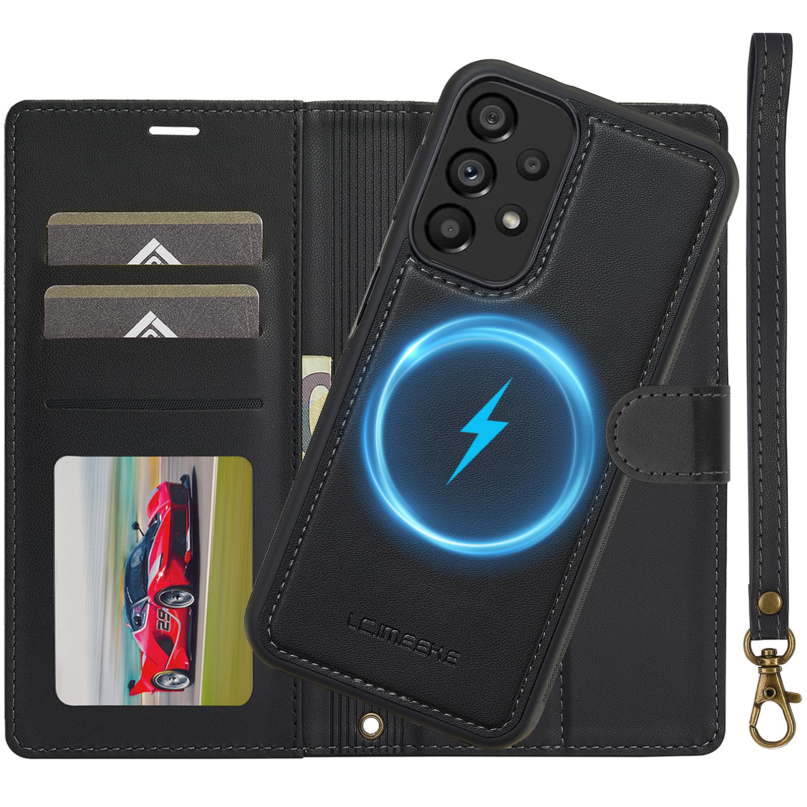 Ailicici für Samsung Galaxy A53 Hülle, 2-IN-1 Abnehmbare magnetische Hülle, Kabelloses Laden, Kartenfach Leder Case, Handyhülle RFID Klapphülle, Schutzhülle für Samsung A53 5G