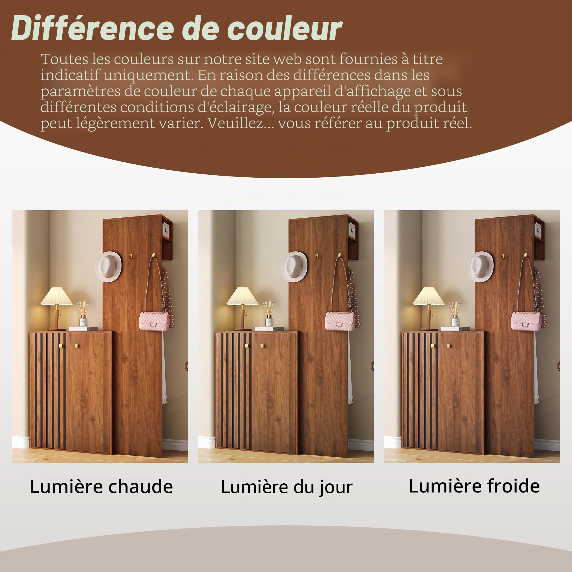 Vestiaire d’Entrée avec Penderie et Rangement Chaussures – Garde-Robe Compacte 115 cm – Meuble Entrée avec Porte-Manteau, Étagères Réglables, Crochets – Noyer