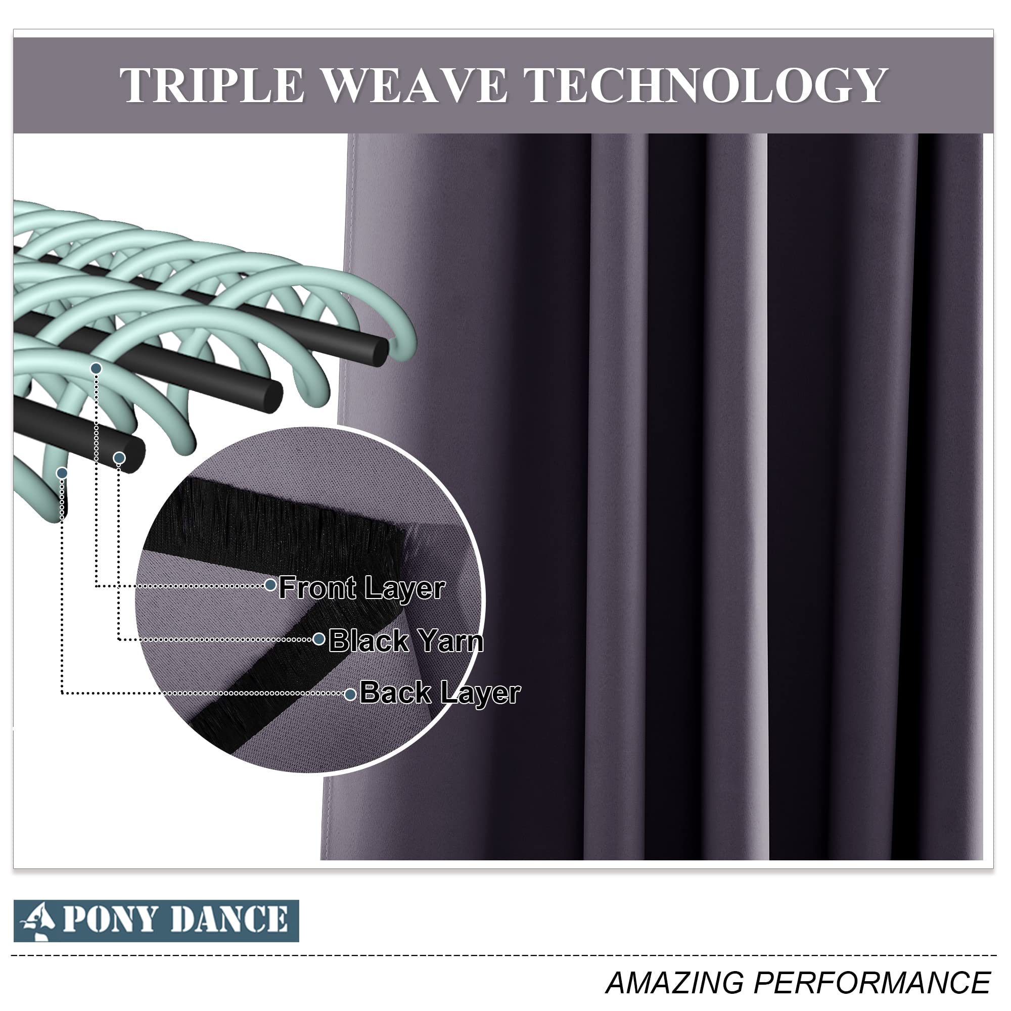 PONY DANCE Tende Oscuranti per Interni 2 Pezzi - L 140 x A 175 cm Tende Soggiorno con Anelli Tende Bambini Cameretta Tende per Salotto Eleganti Tende Termiche, Viola Grigiastro