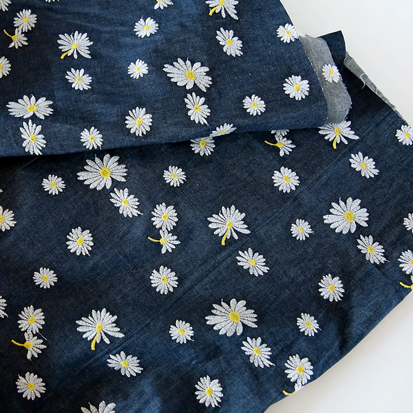 Tessuto Denim Tessuto Denim Blu Scuro Tessuto 100% Cotone Fantasia Floreale Tessuto Ricamato Tessuto da Cucito Creativo per Costumi Artigianato E Decorazioni per La Casa(Size:1.5x2m/59x78.7in)