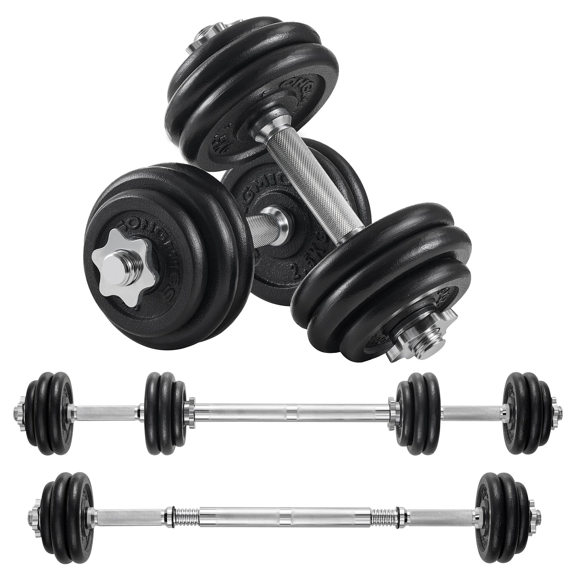 SONGMICS Halteres 2 em 1, Conjunto de Halteres Ajustáveis de Ferro Fundido, 2 x 15 kg,