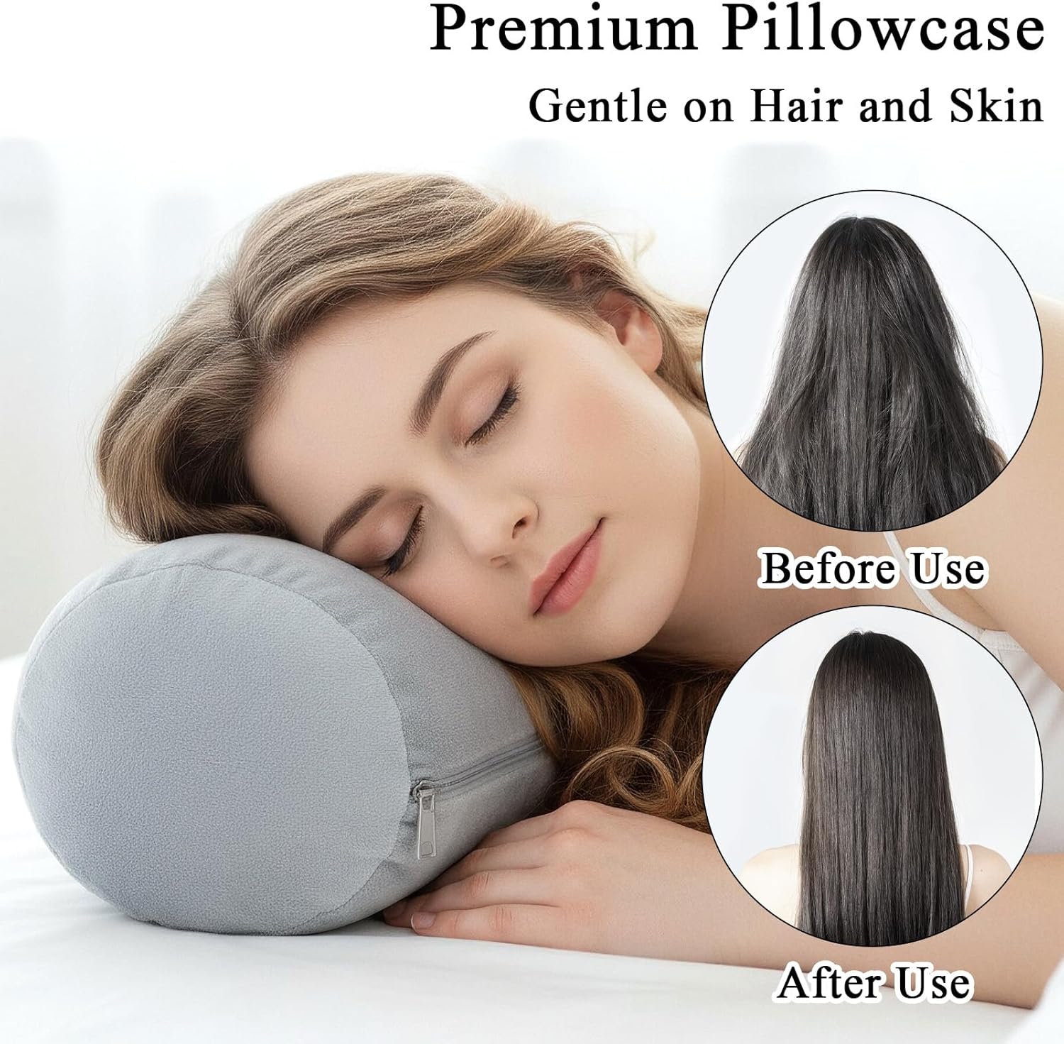 2 Pack Round Neck Roll Pillow Cover 16 x 6 Inch Soft Bolster Pillow Covers with Zipper Breathable Cylinder Pillow Case for Cylindrical Cushion, Pillow Case Only (Gray) - Image 3