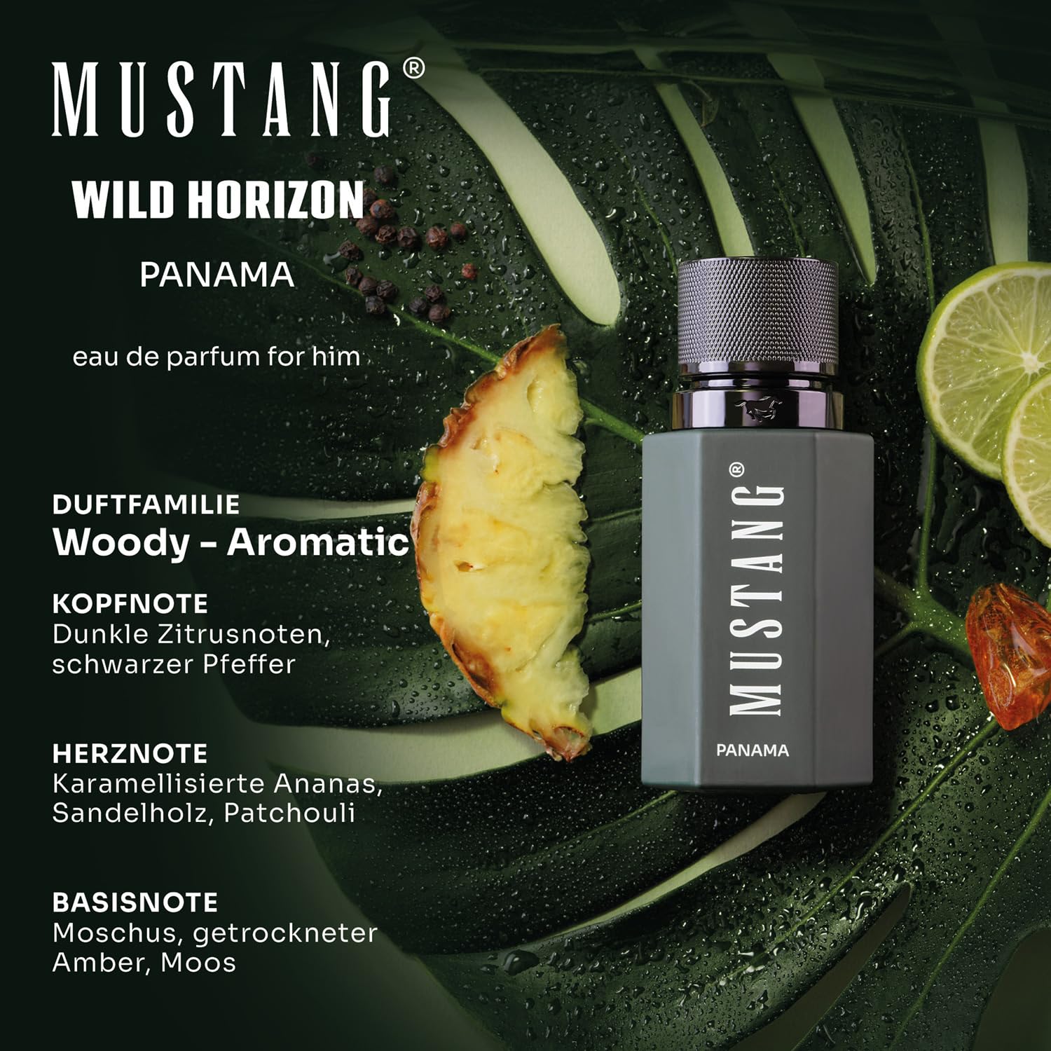 MUSTANG WILD HORIZON PANAMA Parfüm Herren 50 ml I Holzig-ambriertes Eau de Toilette Herren I Männer Parfüm für jedes Alter I Aromatisch, exotisch & sinnlich I Mit Zitrusnoten, Ananas & Moschus - 2