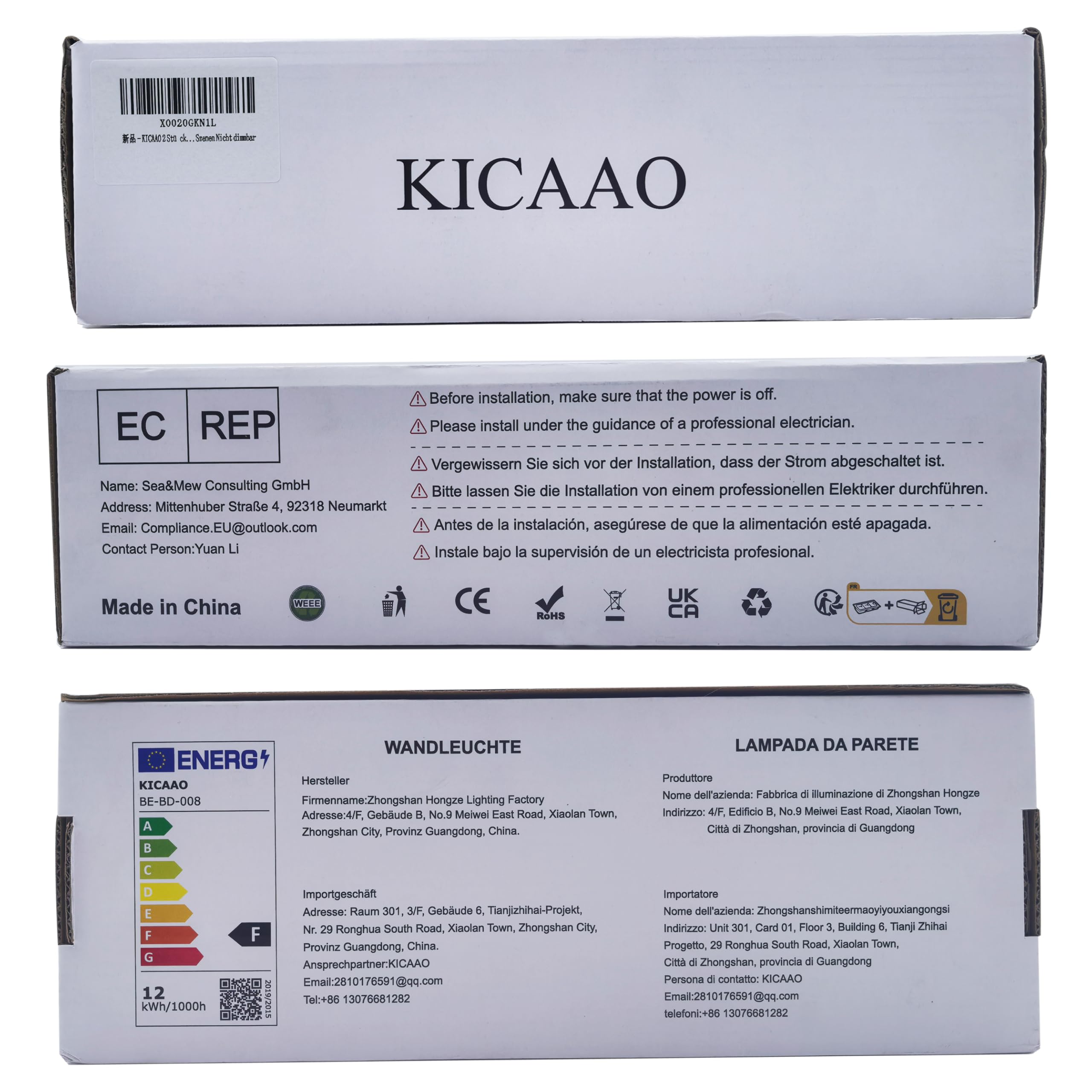 KICAAO 2 Stück Wandleuchte 12W 3000K Acryl LED Wandleuchte Moderne Warmweiß für Flur Wohnzimmer Schlafzimmer Und andere Indoor-Szenen Nicht dimmbar