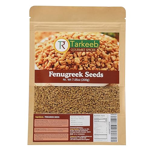 Tarkeeb Semillas de fenogreco (Methi) enteras de 7 oz (200 g) Trigonella foenum graecum Todo natural Vegano Sin gluten Sin OMG Origen indio,