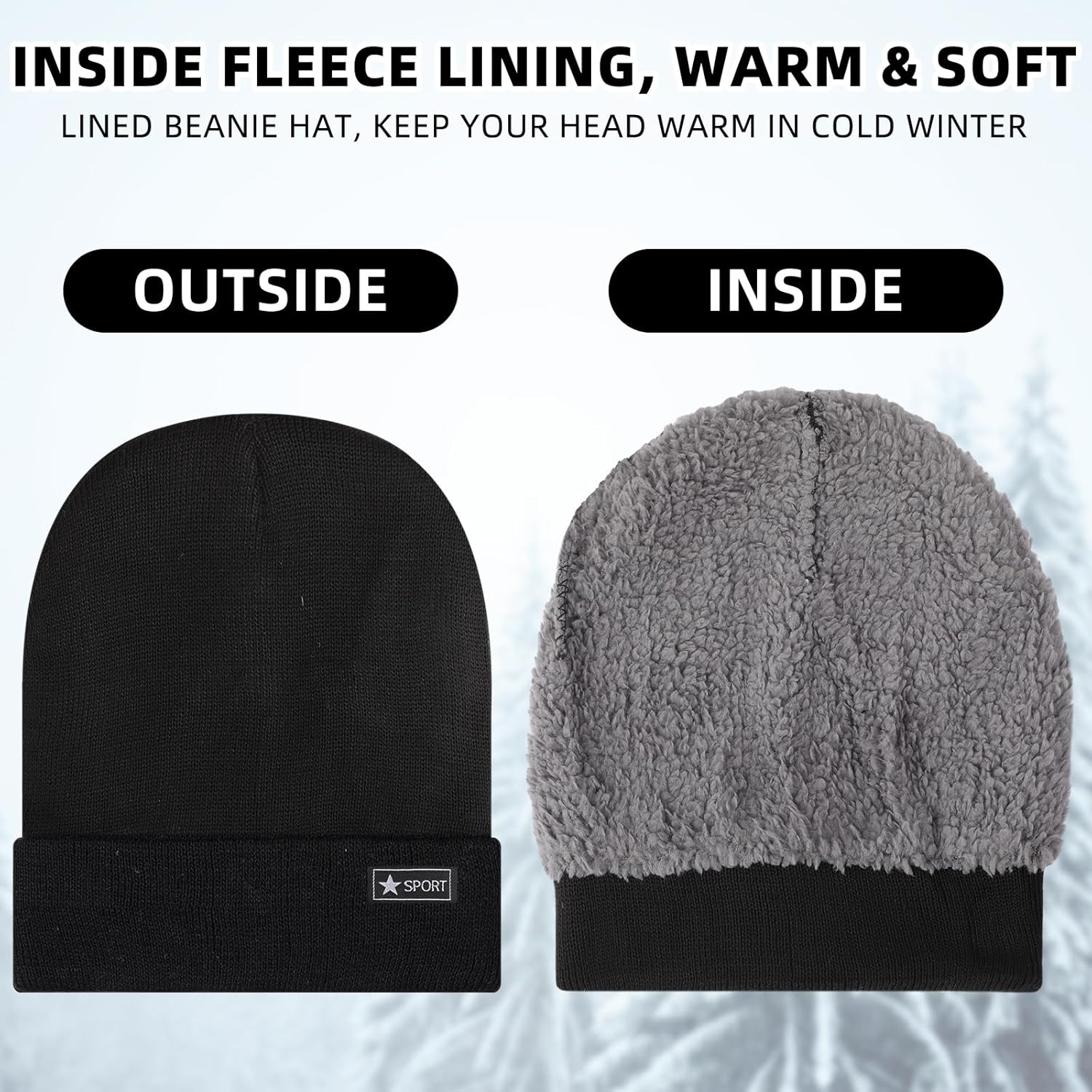 Kigeli 50 Pcs Bulk Winter Beanie for Homeless Donation Unisex Warm Knitted Beanie Hats with Fleece Lining Skull Cap for Women Men Homeless Pure Black - Image 3