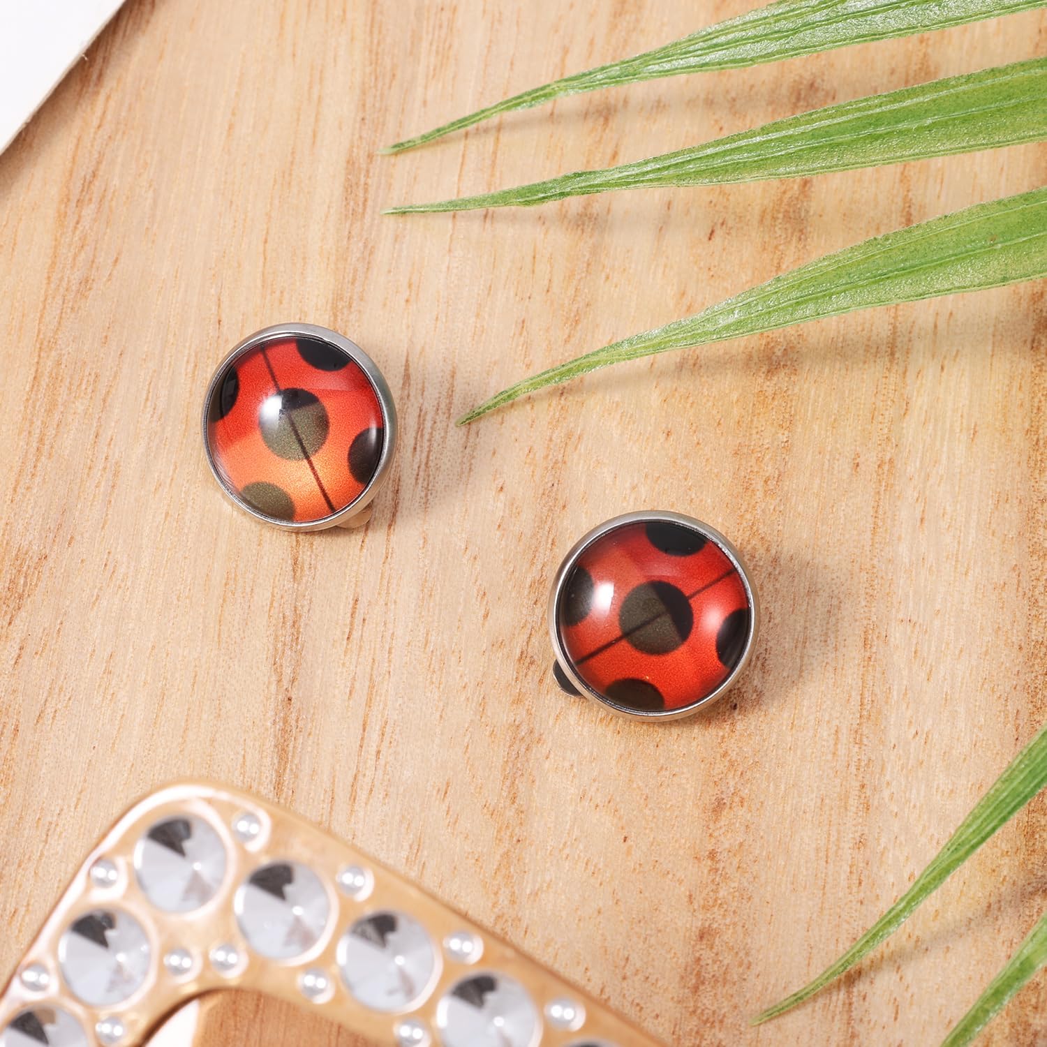 Ladybug Clip on Earrings, Stylish Round Black Spot Red Studs Ladybug Earrings Studs Gifts for Girls - Image 3