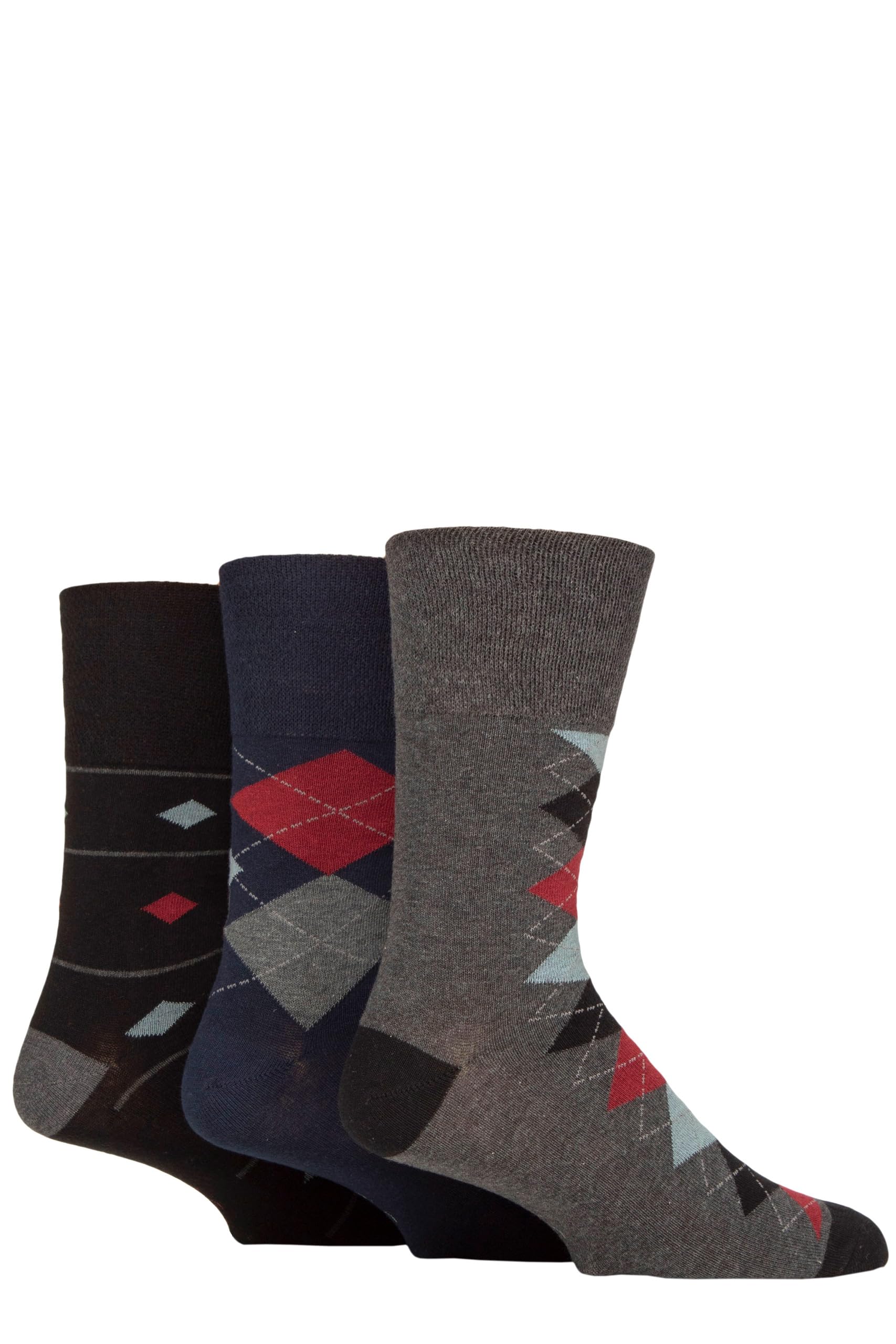 Sockshop Men's Modernised Argyle Navy / Black Gentle Grip Patterned Socks Argyle Striped Spotty Geometric Design, Casual Everyday Wear, Honeycomb Top Comfort Cuff, Pack Of 3 - Modernised Argyle Navy/Black 6-11
