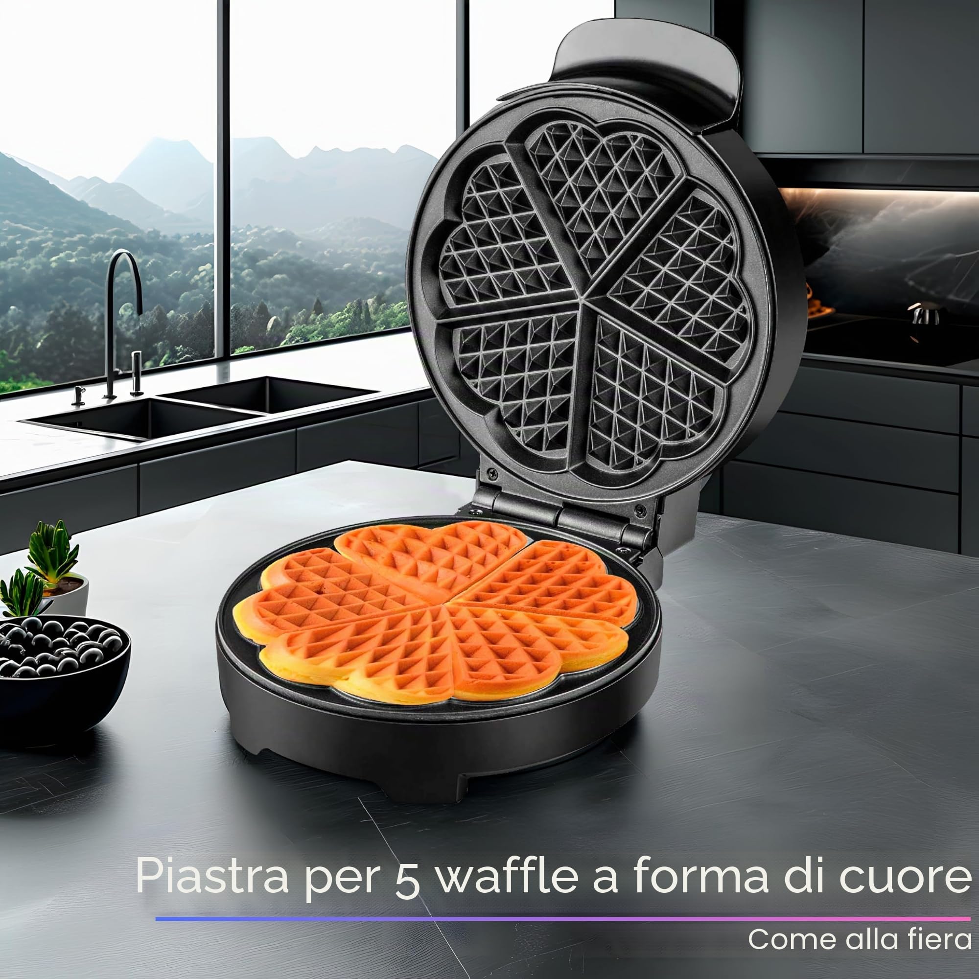 Piastra per waffle | 1000 Watt | Macchina per waffle | Macchina per waffle | Paninigrill | Tostapane | Waffle Maker | Griglia elettrica | Tecnologia Cool Touch | Rivestimento antiaderente |