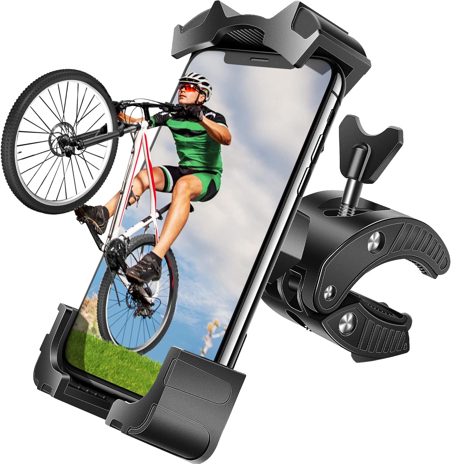 Universal Phone Holder Golf Cart, Phone Mount for Bike, Bicycle, Push Cart, Boat, Car, Stroller, Motorcycle, Fits Most Mobile Smartphones, Adjustable Handlebar Cell Phone Holder Shockproof