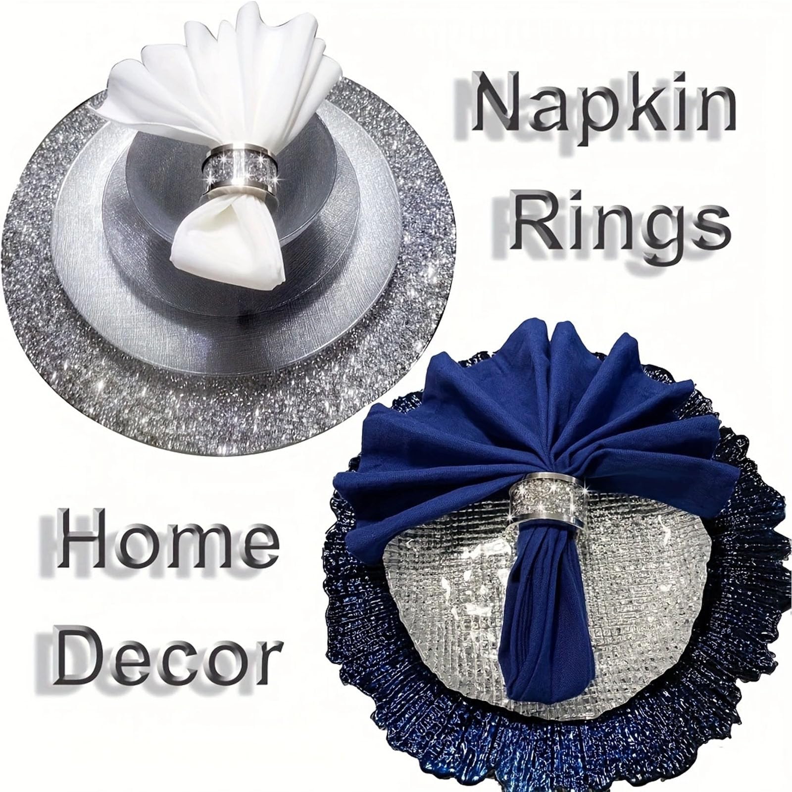 Set di 4 portatovaglioli in cristallo per eleganti tavoli – Portatovaglioli decorativi con strass, ideali per ricevimenti di nozze, cene, riunioni di famiglia, fibbie per tovaglioli in argento (6)