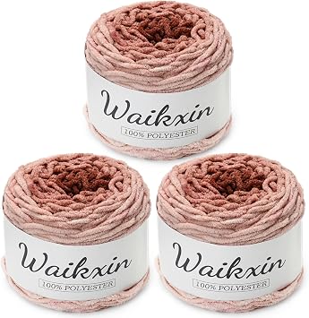 Chunky Chenille Yarn Cake - 3 Pack of 300g/197yds Jumbo Ombre Yarns - 6 Super Bulky - Baby Yarn for Crocheting Soft Blanket - Fluffy Gradient Yarn for Making Crafts, Amigurumi3 Milk Coffee