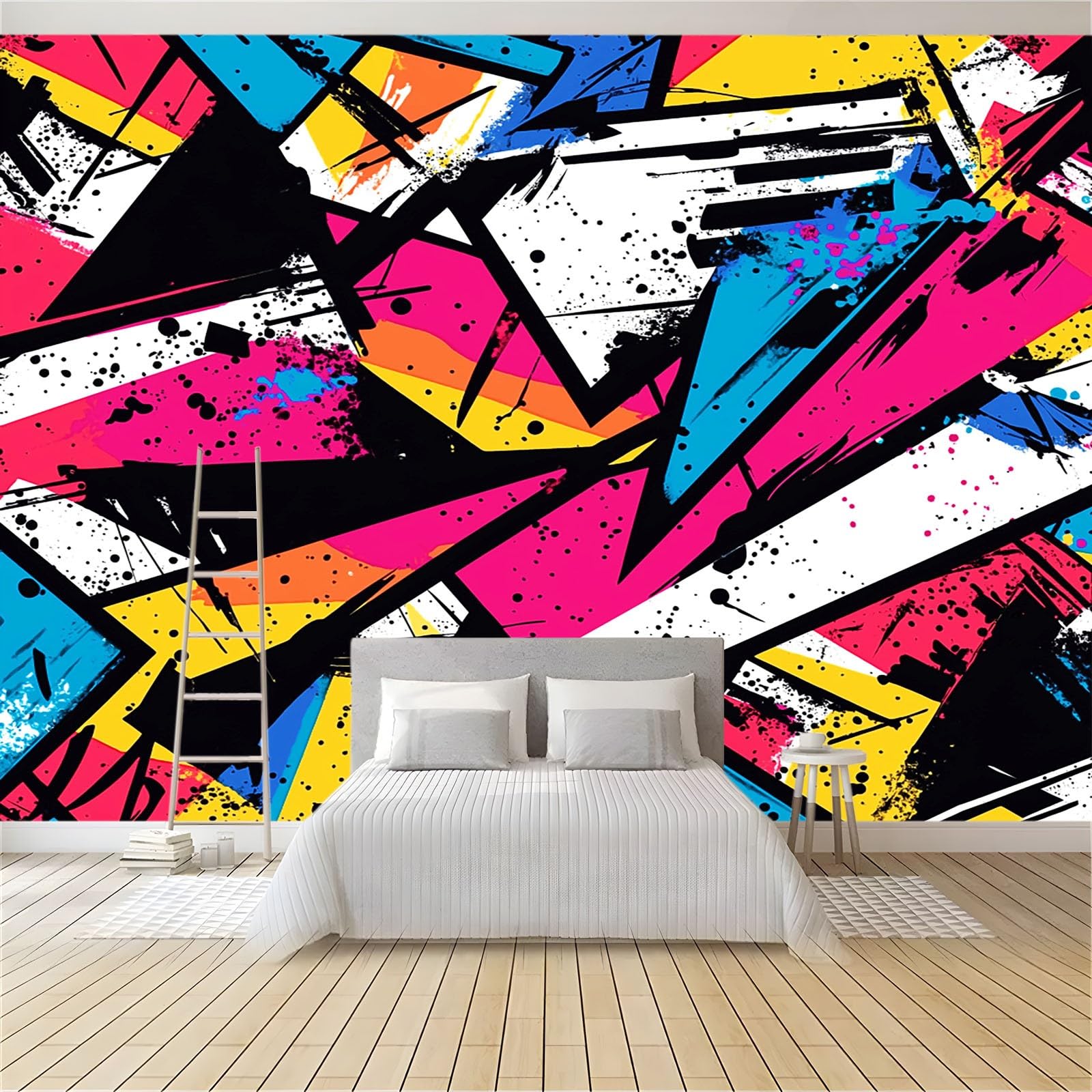 Doodle geometrica astratta Carta da Parati Panoramica 400 x 280 cm (L x A) Poster da Parete in Tessuto non tessuto 3D da Parete per Soggiorno Camera dei Bambini Decorazione Stile StreArt