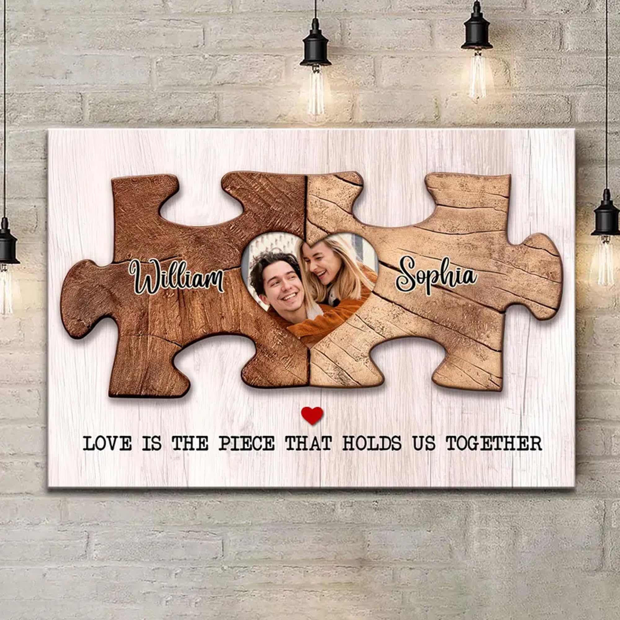 LOVELYPOD Personalized Puzzle Piece Canvas Frame, Custom Couple Names & Photo Canvas Poster, Anniversary Wall Art, Valentine Gifts, Gift for Him, Gift for Husband, Birthday Present