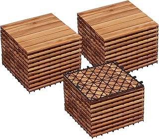 Yaheetech 30PCS Acacia Wood Interlocking Flooring Tiles Waterproof Flooring for Outdoor & Indoor Patio,Balcony,Garden,Poolside,12 × 12 in