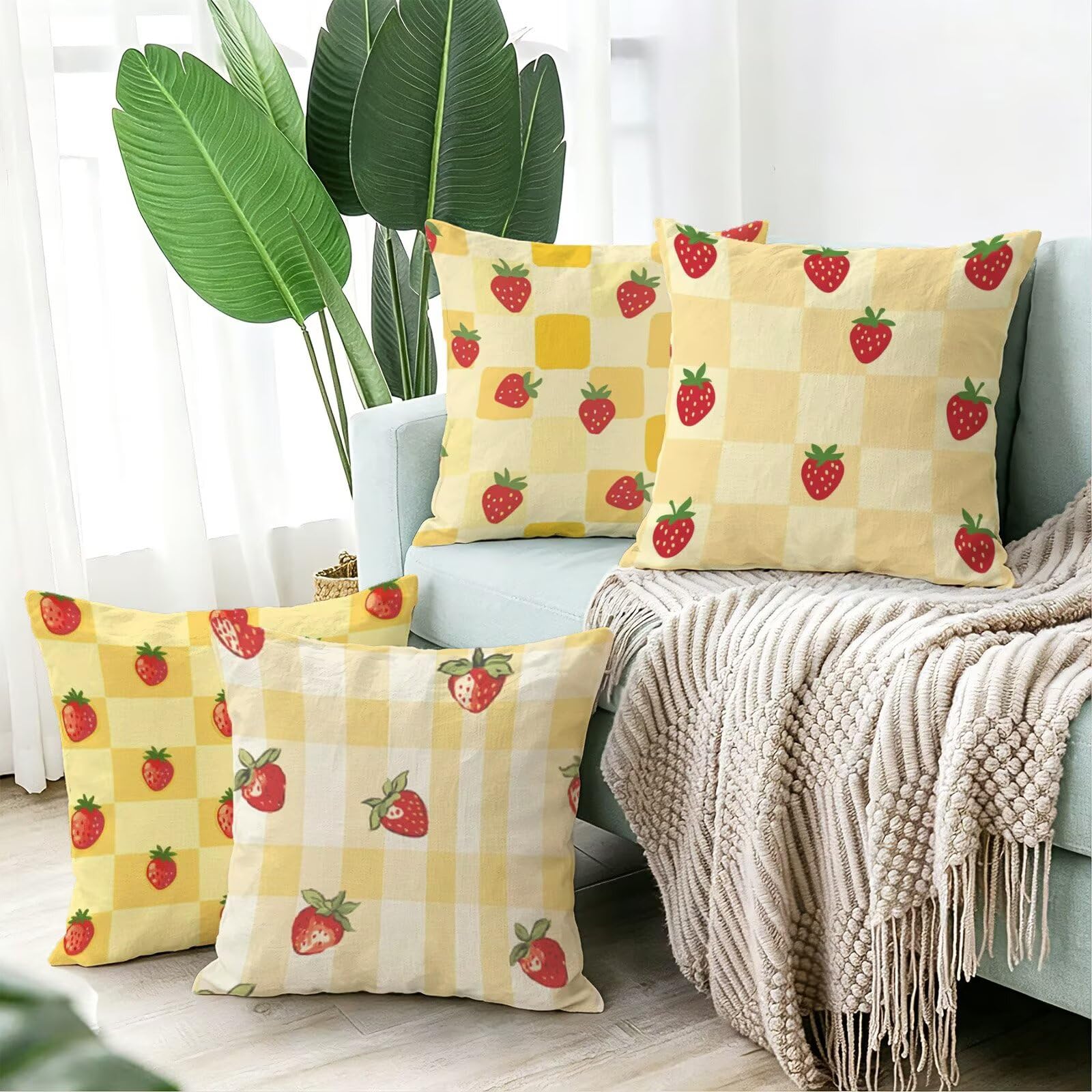 Coussin Exterieur Impermeable Jaune, Taie Oreiller 45x45 Set de 4, Cod-3445