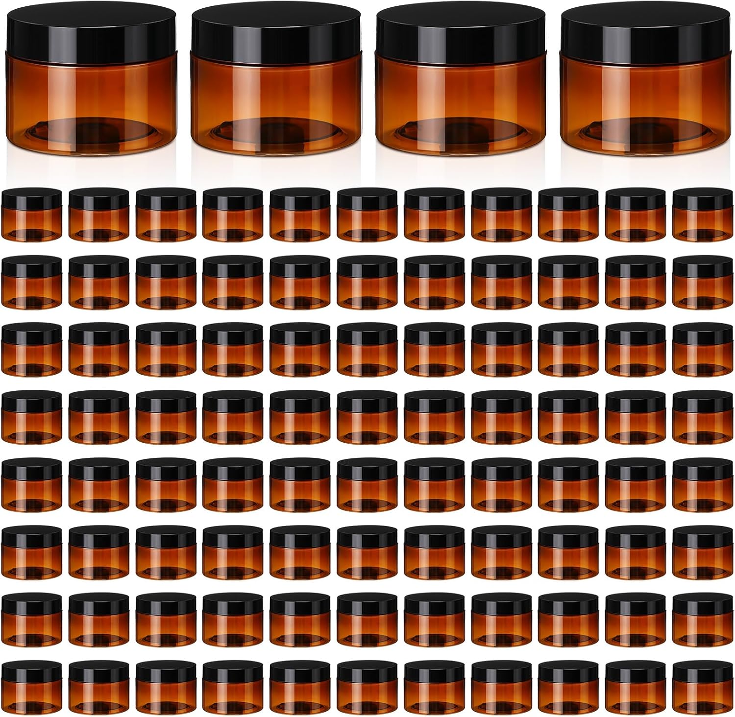 Tanlade 100 Pcs 4 oz Amber Plastic Cosmetic Jars with Lids Empty Leak Proof Container Round Airtight Refillable Cosmetic Jars for Cream, Lotion, Powder, Ointment, Beauty Products Travel Storage