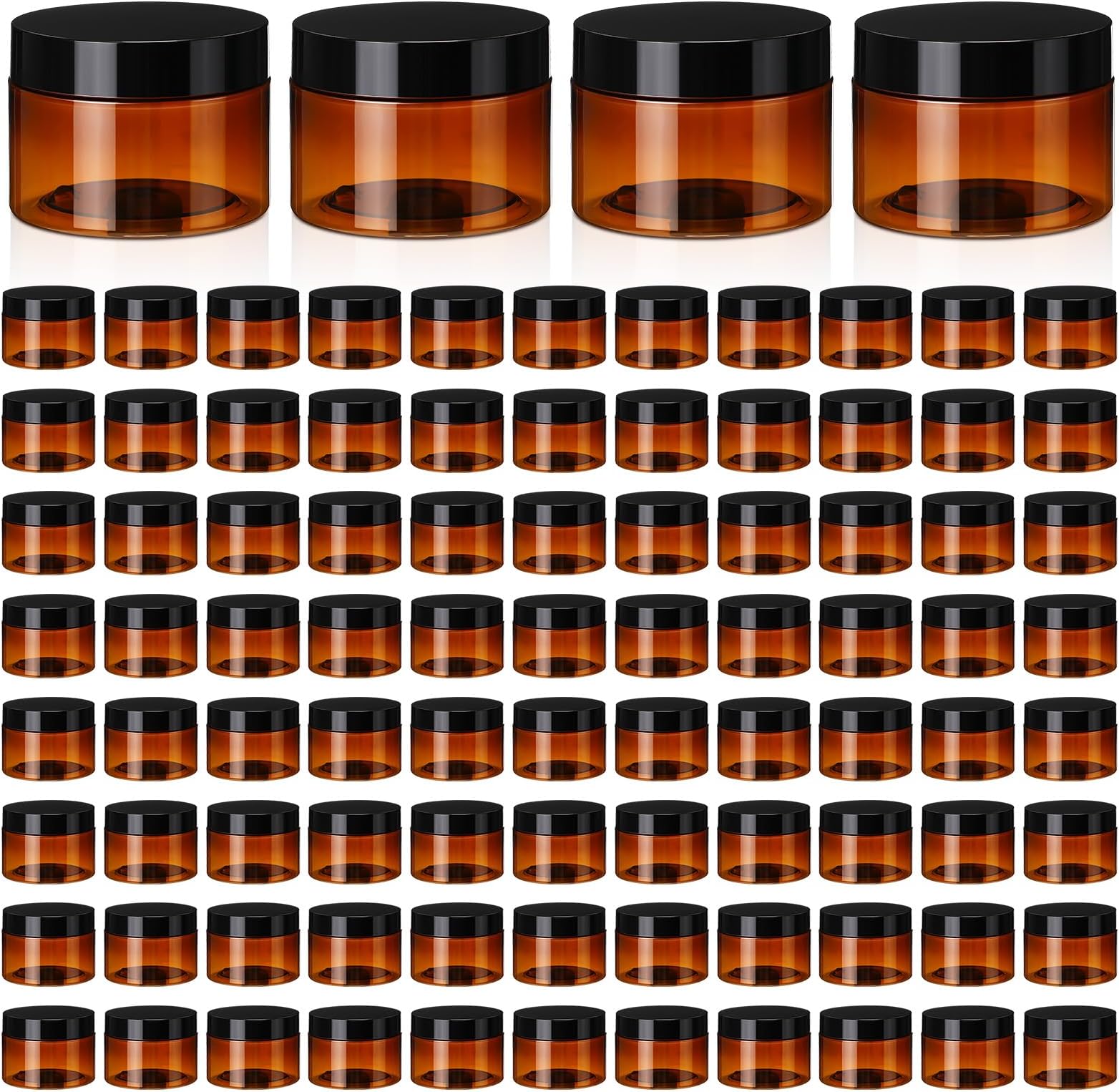 Tanlade 100 Pcs 4 oz Amber Plastic Cosmetic Jars with Lids Empty Leak Proof Container Round Airtight Refillable Cosmetic Jars for Cream, Lotion, Powder, Ointment, Beauty Products Travel Storage