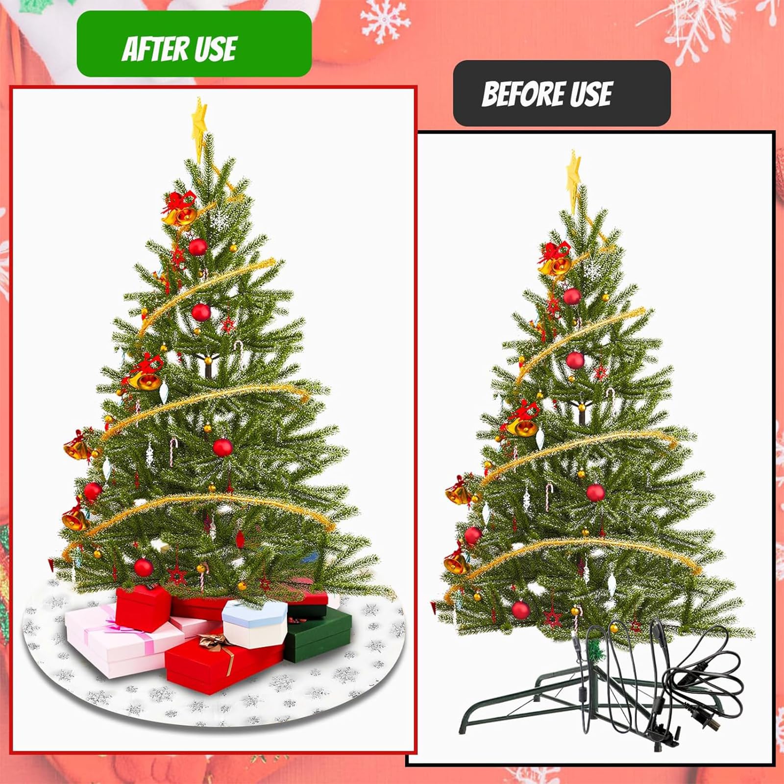 Panemy Copri Base Albero di Natale, Gonna Albero di Natale 90cm - Tappeto Grande e Bianco - Copri Base per Albero Pour Arbres de Noël(argento, L)
