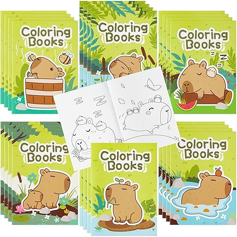 BZaber Christmas Capybara Coloring Books - 24Pcs Cute Capybara Cartoon Pattern Activity Coloring Books for Kids Bulk Animals DIY Art Booklet Drawing Birthday Gift Winter Xmas Party Goodie Bag Fillers