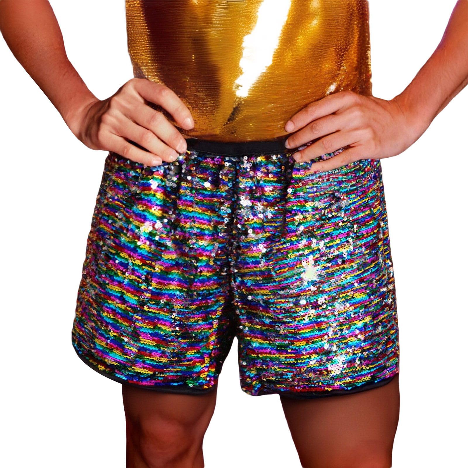 Generisch Calzoncillos tipo bóxer para hombre, con lentejuelas, brillantes, cintura elástica, holgados, para el tiempo libre, para verano, danza, carnaval, cintura alta, disfraz de carnaval